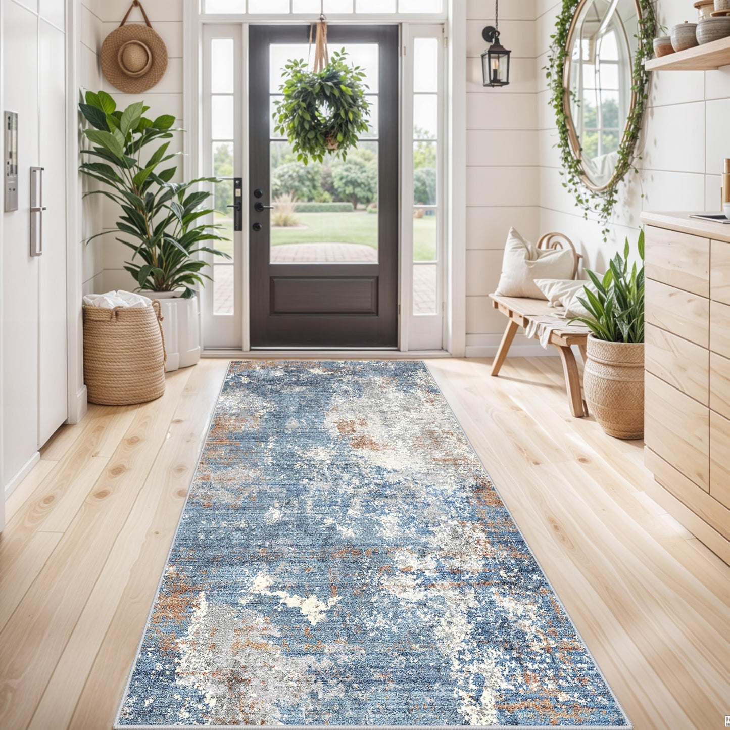 2x3 Washable Entryway Rug – Non-Slip Modern Abstract Neutral Small Throw Area Rug for Kitchen, Bedroom – Soft Low Pile Thin Indoor Door Mat（Black Grey,2x3） BST326H