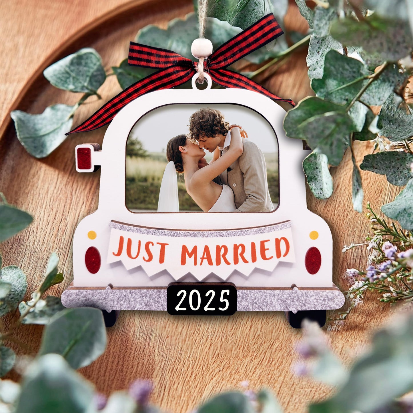 Hangwoous Baby's First Christmas Photo Frame Ornament 2025 | Wooden portrait frame keepsake, first Christmas photo gift for baby BST202