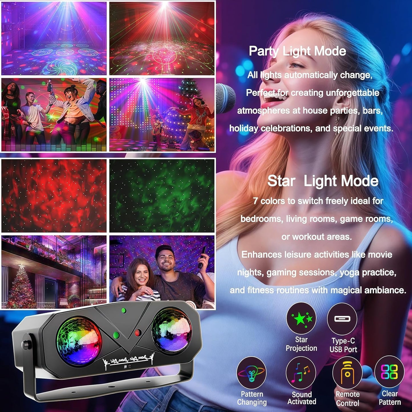 Newly Upgrade 5 in1 Light Projector with RGB disco ball + red light pattern +... 74