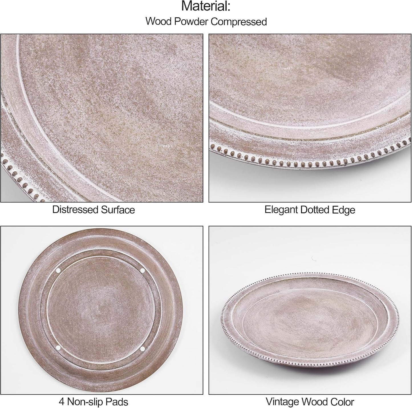 Farmhouse Rustic Coffee Table Tray for Home Decor, Round Wooden Powder Compressed Decorative Tray, Wood Beaded Edges Trays for Living Room, Bathroom, Kitchen Counter- 11.8" Brown and Whitewashed Trays BST326H