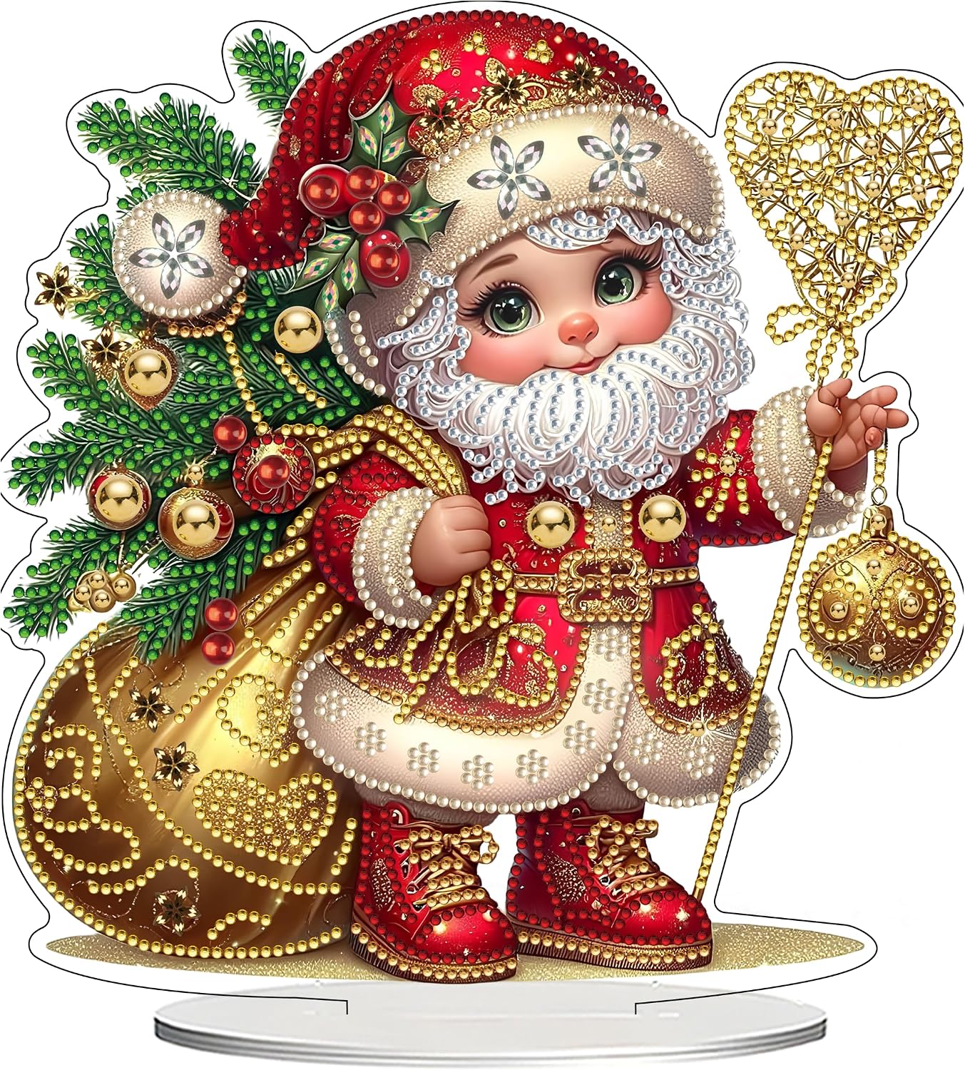 JJFox DIY 5D Tabletop Diamond Art Painting Kit， Desktop Ornament Special Shaped Rhinestone Desk Placement Ornament，Home Office Stand Up Gem Painting Craft Kit，Gift (Father Christmas-2) BST202