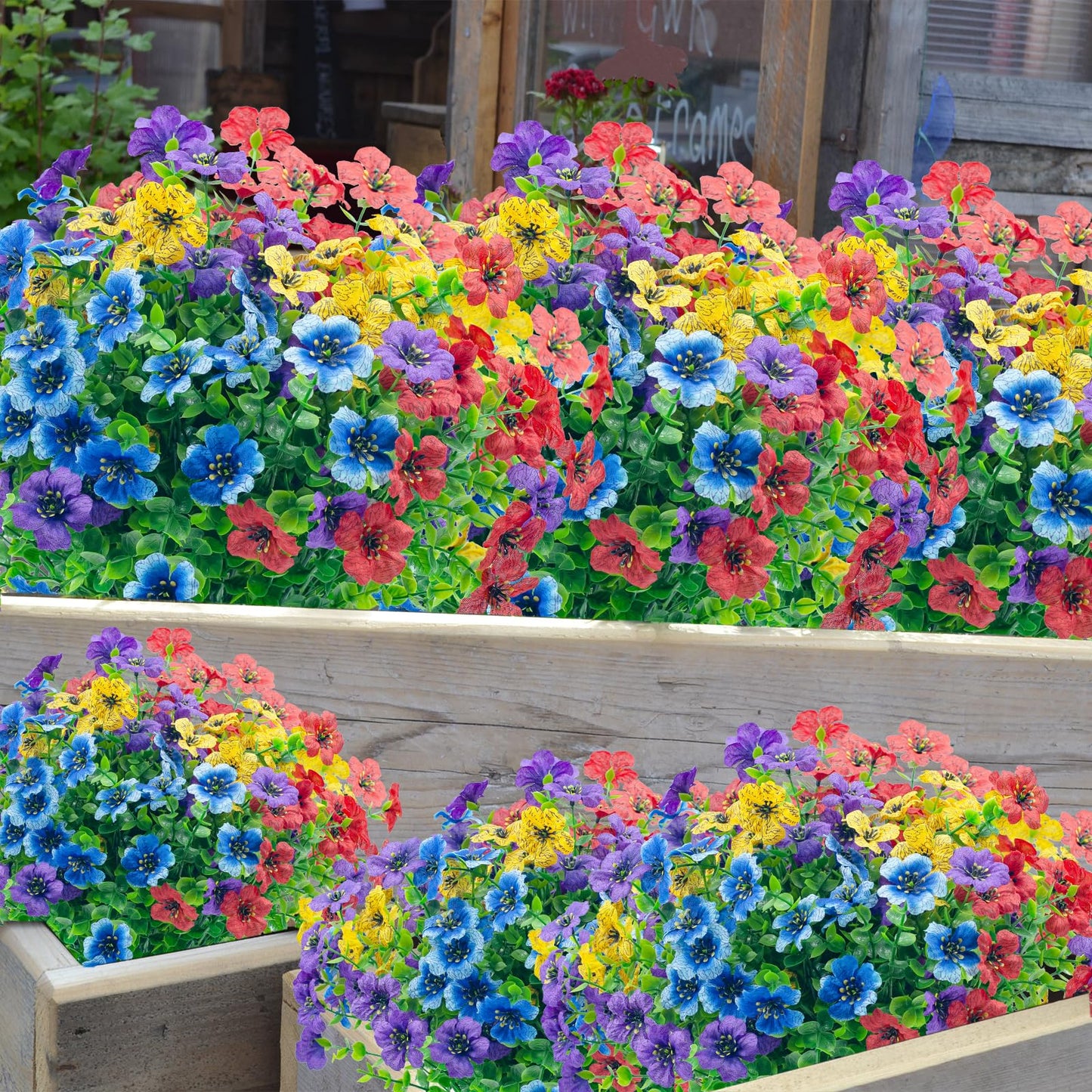 8 Bundles Outdoor Artificial Flowers,UV Resistant Fake Flowers Outdoor Plastic Plants Faux Silk Flower for Outside Indoor Decoration(Blue) BST202
