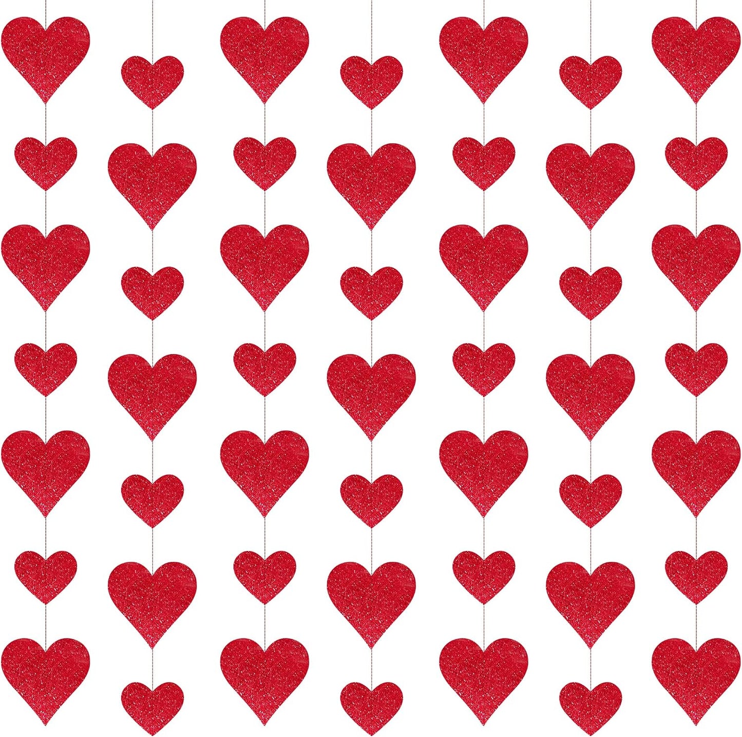 4 Pack Glitter Heart Garland Valentines Day Decorations Paper Hearts Streamers Hanging Hearts Decorations for Valentines Galentines Day Birthday Bridal Shower Wedding Engagement Anniversary (Red) BST326L