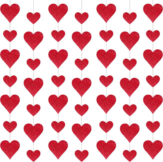 4 Pack Glitter Heart Garland Valentines Day Decorations Paper Hearts Streamers Hanging Hearts Decorations for Valentines Galentines Day Birthday Bridal Shower Wedding Engagement Anniversary (Red) BST326L