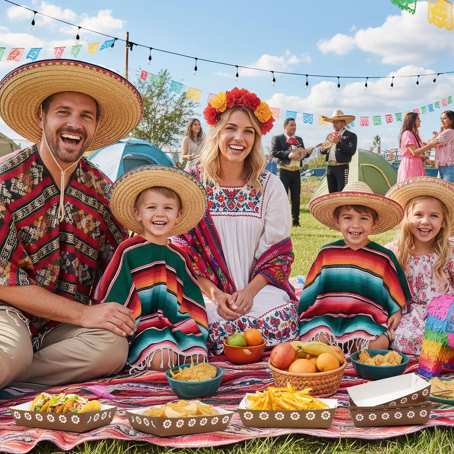 Mexican Taco Nights Food Trays 100Pcs Mexican Nacho Popcorn Unassembled Trays Snack Candy Holder Disposable Paper Plates Holiaday Carnival Party Supplies Concession Stand Food Containers BST202
