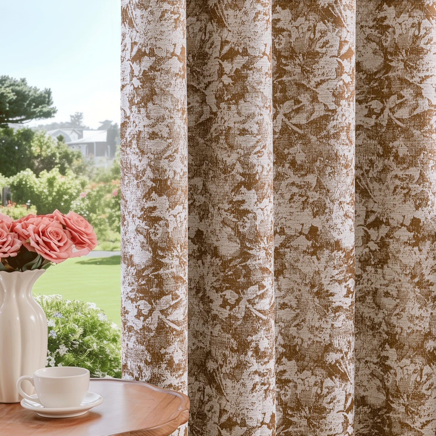 Beauoop Green Floral Jacquard Blackout Curtains 90 Inches Long 2 Panels for Bedroom Living Room Sage Flower Chenille Room Darkening Thermal Insulated Soundproof Grommet Window Treatments Drapes, 52x90 BST220