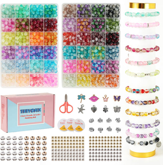 Thryonix Glass Beads for Bracelet & Jewelry Making - 48 Colors, 1300 PCS+, 8mm Round Crystal Beads for DIY Art, Gifts,Decoration, Beading Projects & Crafts WN420