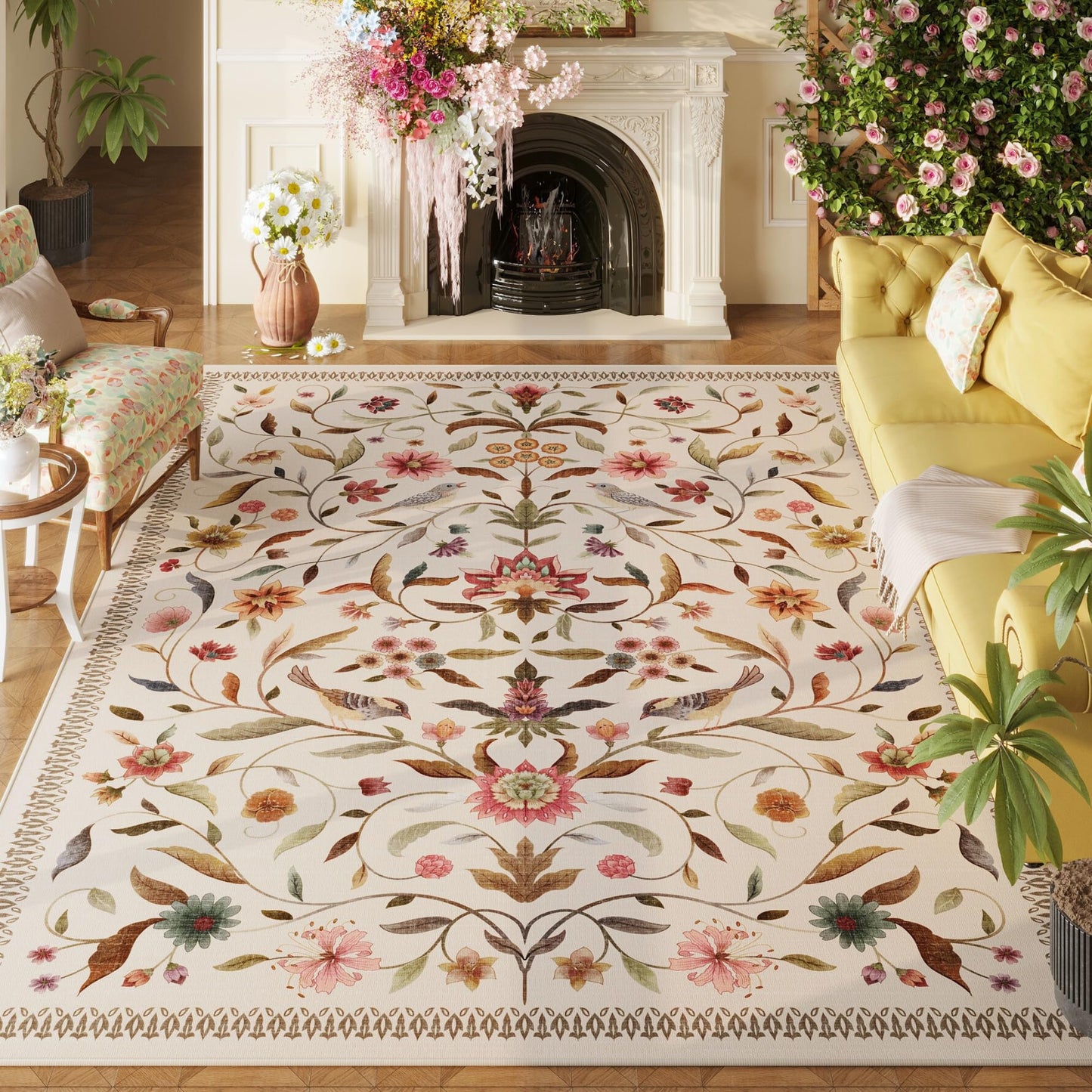 Vintage Medallion Floral Kitchen Runner 2x6, Machine Washable Rug, Soft Low Pile, Non-Slip Carpet for Hallways, Laundry, Bedroom, Bathroom, Entryway | Pink BST220