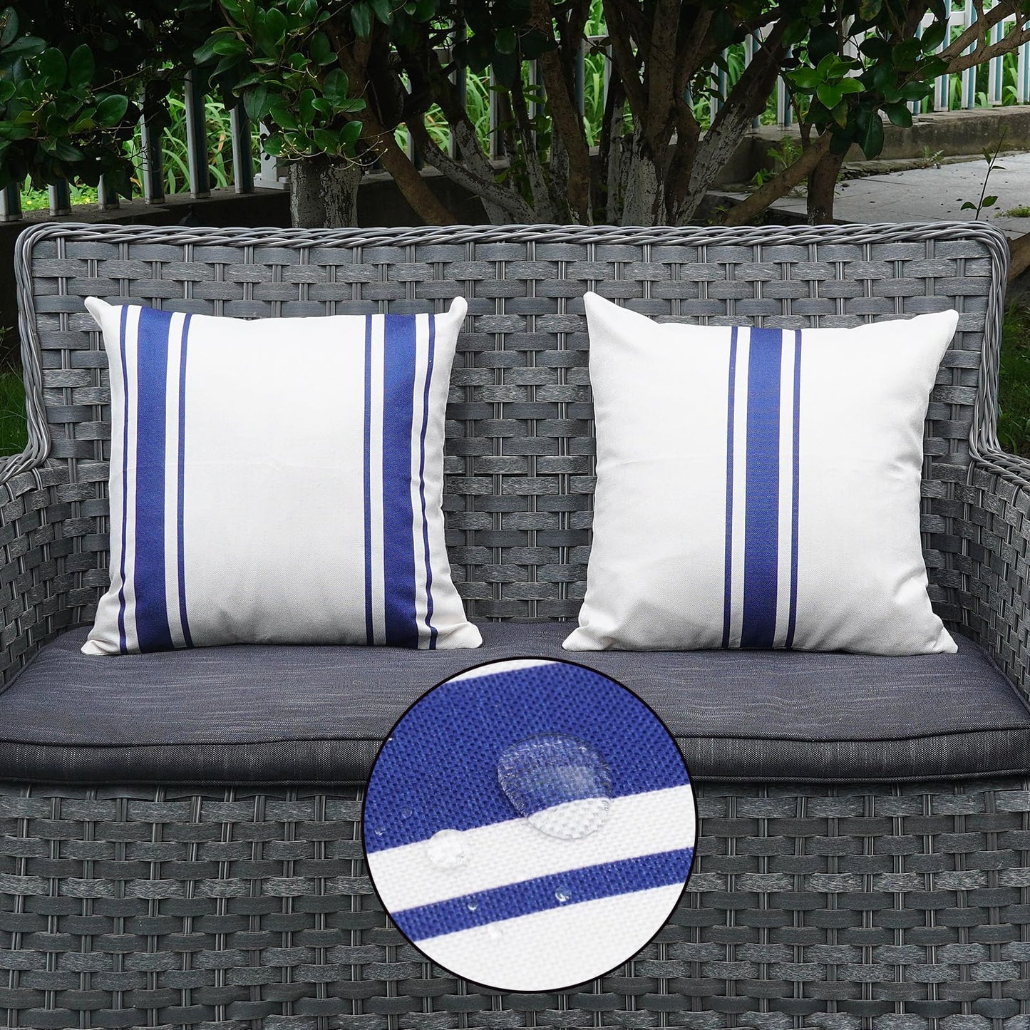 ONWAY Outdoor Pillow Covers Waterproof 18x18 Set of 2 Decorative Linen Throw Pillow Cover Beige and Black Striped Outdoor Pillows for Patio Furniture BST220