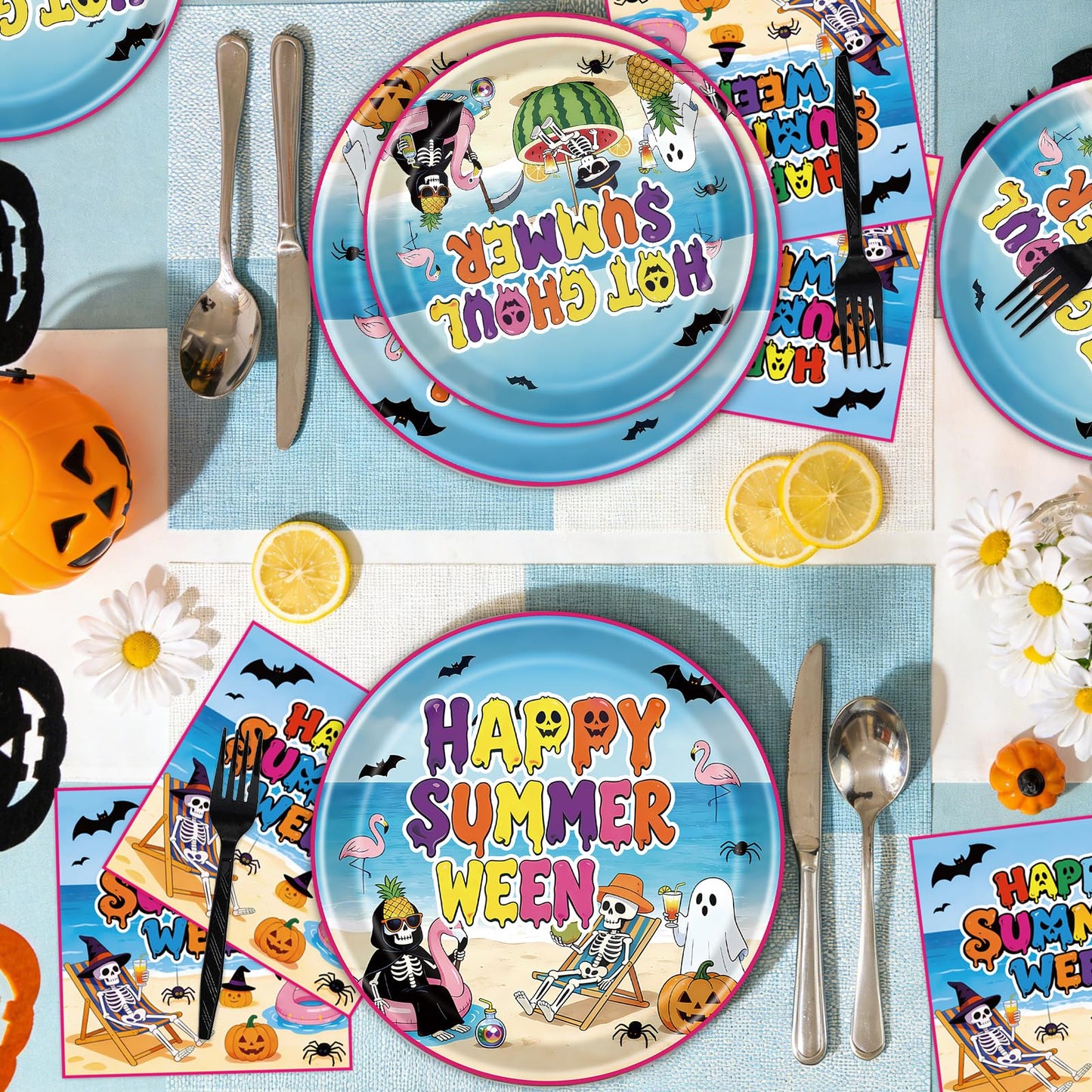 Gameza July Christmas Party Decorations Tableware, 96PCS There's Some Hohoho's in July Disposable Paper Plates and Napkins Decoration, Summer Xmas Beach Forks Decor Supplies Serves 24 BST220