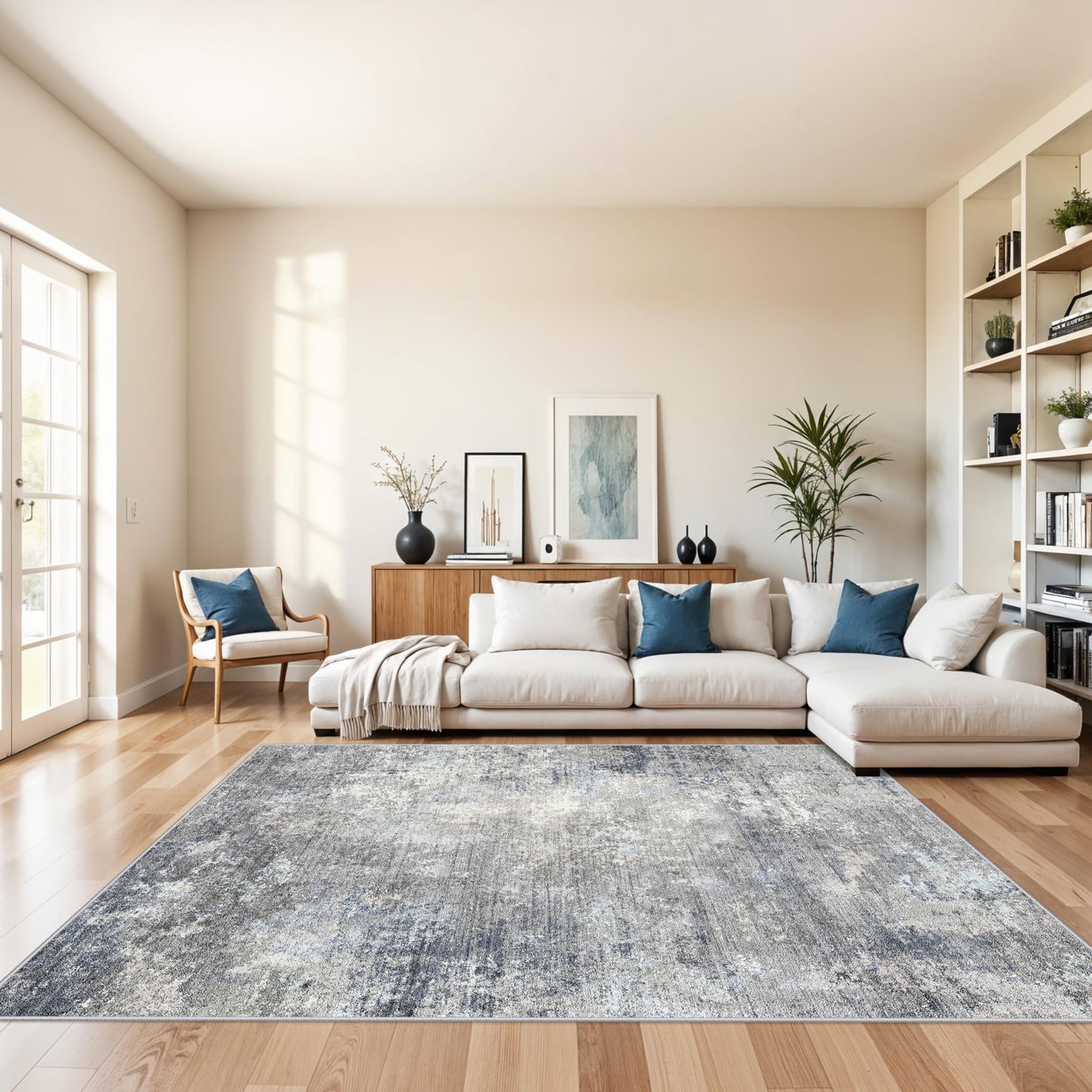 2x3 Washable Entryway Rug – Non-Slip Modern Abstract Neutral Small Throw Area Rug for Kitchen, Bedroom – Soft Low Pile Thin Indoor Door Mat（Black Grey,2x3） BST326H