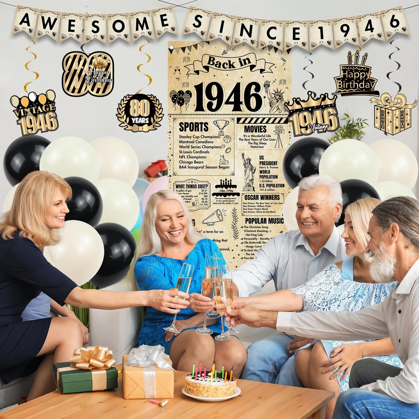 Happy 40th Birthday Decorations Men - 27 Pcs Retro Newspaper Theme Awesome Since 1986 Letter Banners Hanging Swirls Backdrop Latex Balloons for Men Women 40 Years Old Birthday Party Decor Supplies BST326L