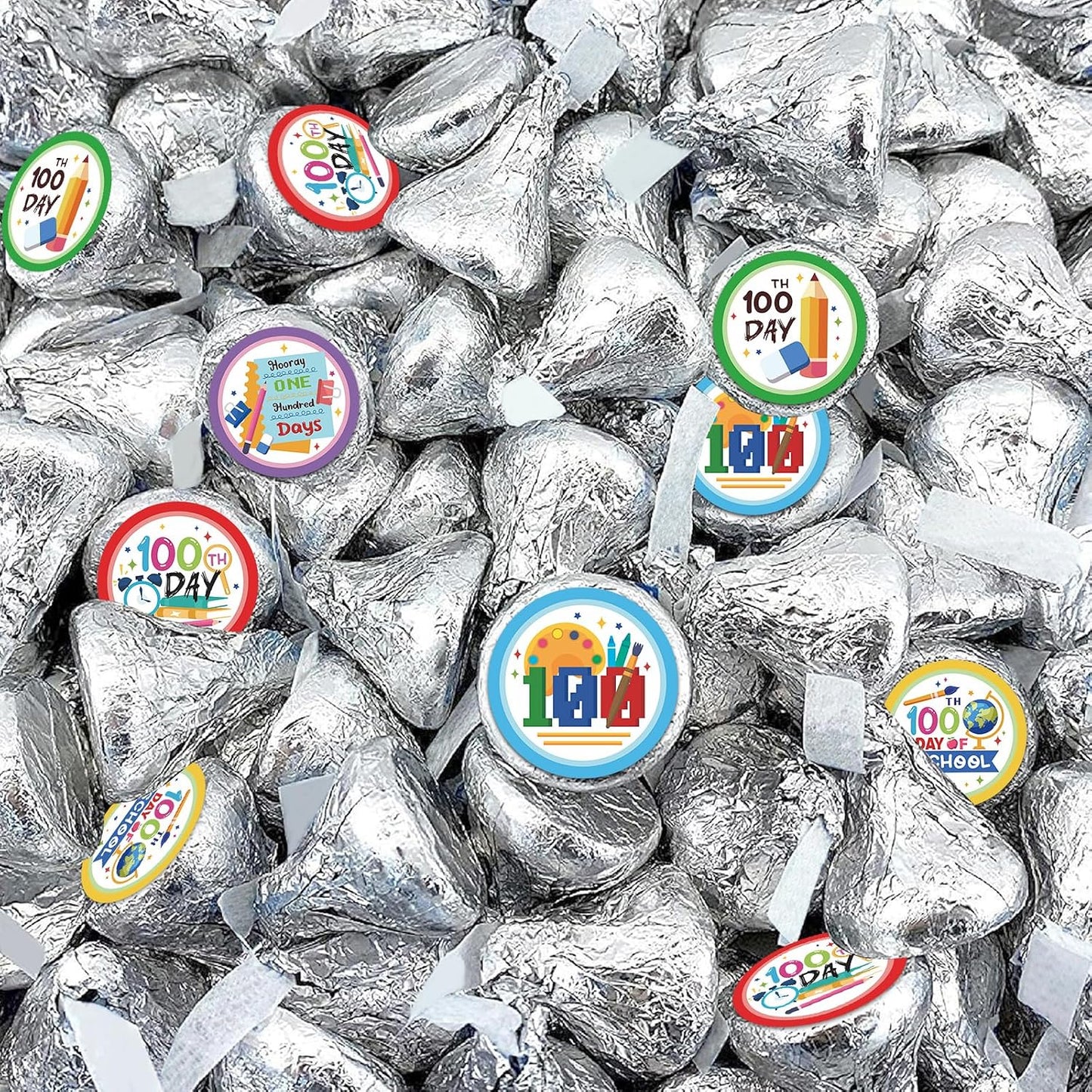 100 Days of School Party Favor Stickers, 150pcs Happy 100 Days Mini Chocolate Label Stickers Round Mini Chocolate Candy Wrappers,Kids Kindergarten Preschool Primary High School Party Favor BST220