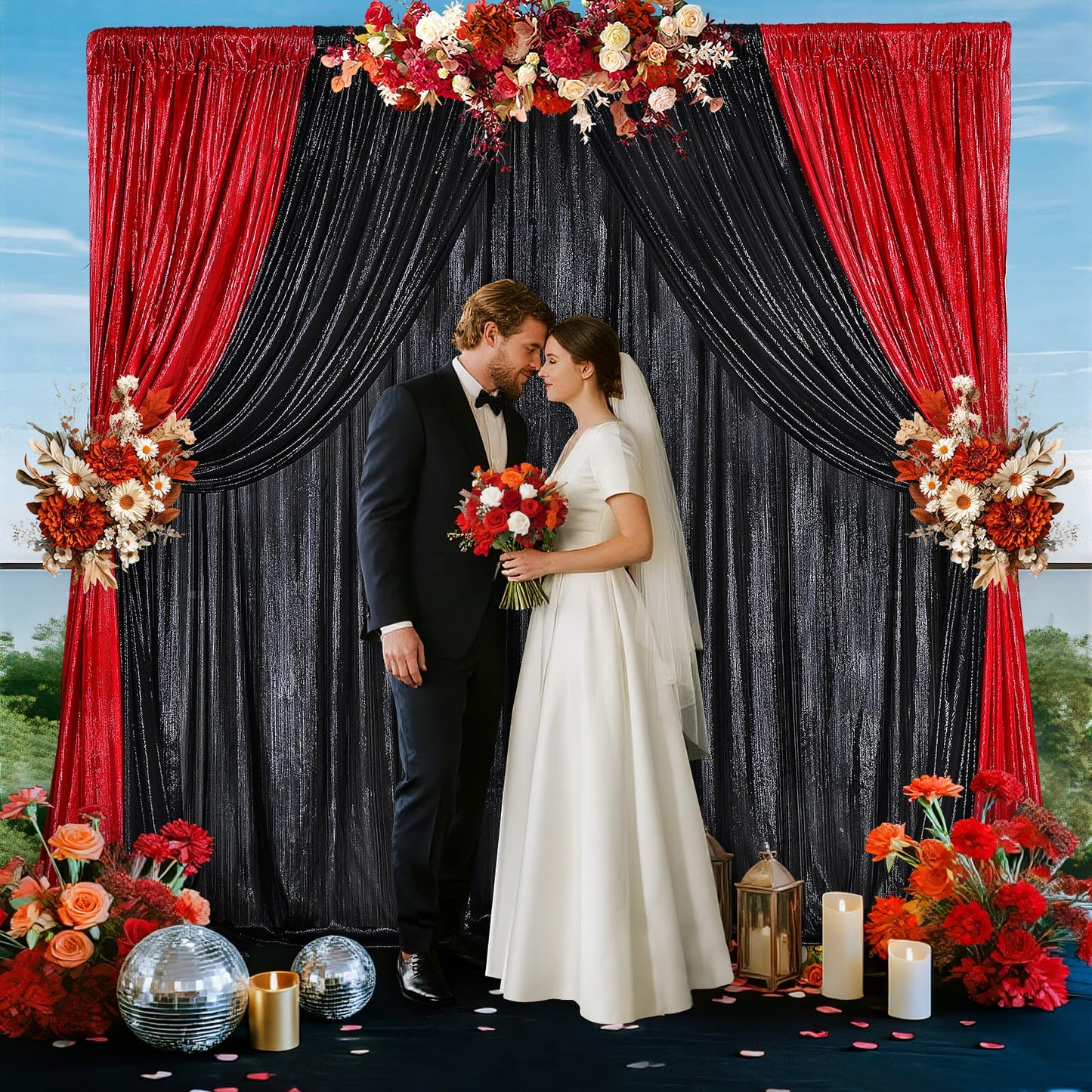 Gold Backdrop Curtains for Birthday Party: 4.8ftx8ft Sequin Background Baby Shower Curtain Drapes for Graduation Arch Backdrop WN420