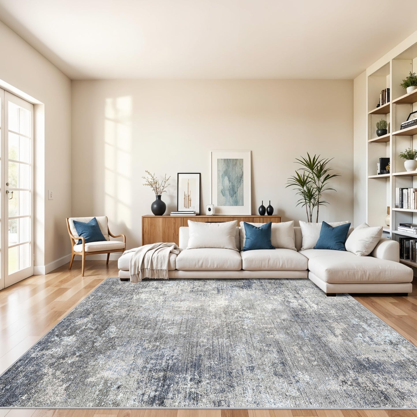 2x3 Washable Entryway Rug – Non-Slip Modern Abstract Neutral Small Throw Area Rug for Kitchen, Bedroom – Soft Low Pile Thin Indoor Door Mat（Black Grey,2x3） BST326H