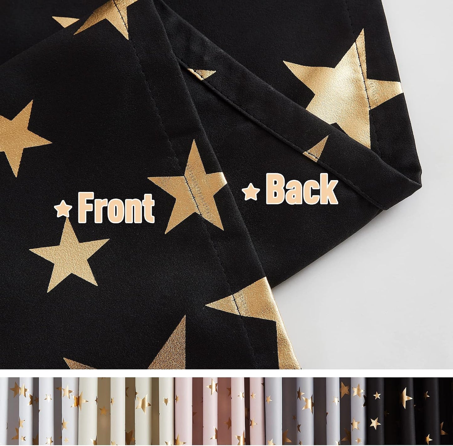 Treatmentex Gold Star Black Full Blackout Curtains for Boys Bedroom, Metallic Window Panels for Baby Nursery Room Grommet Top 2 pcs(Black Gold, 50x63in) BST202