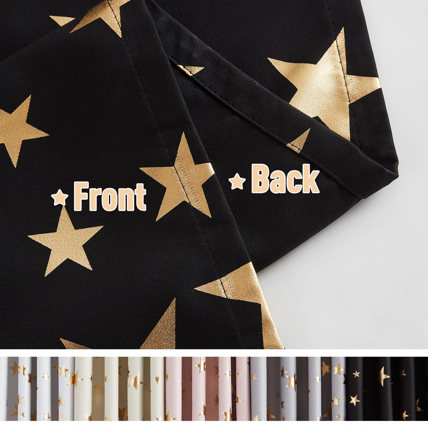 Treatmentex Gold Star Black Full Blackout Curtains for Boys Bedroom, Metallic Window Panels for Baby Nursery Room Grommet Top 2 pcs(Black Gold, 50x63in) BST202