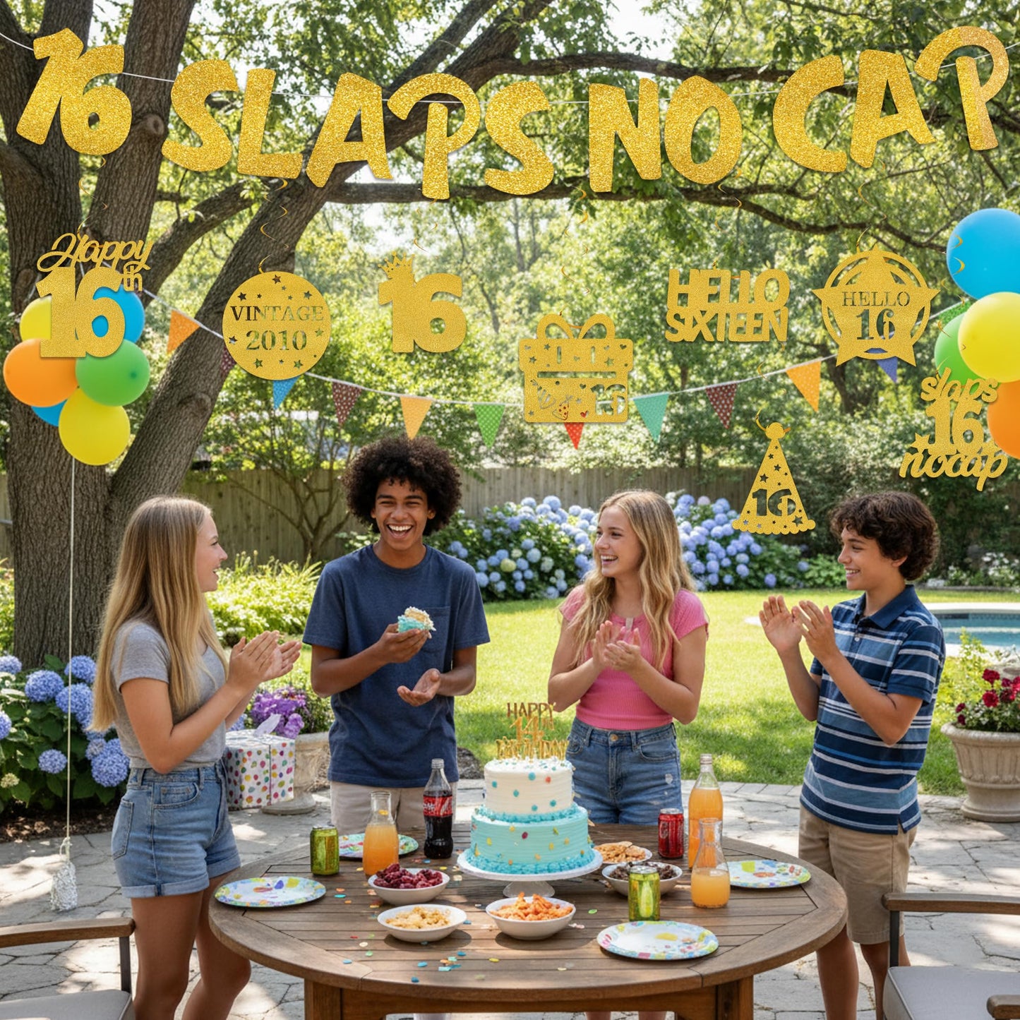 18th Birthday Decorations Banner for Boys - Pre-strung Gold Glitter 18 Slaps No Cap Banner Hanging Swirls, Funny Gen Z Slang 18 Year Old Party Supplies BST220