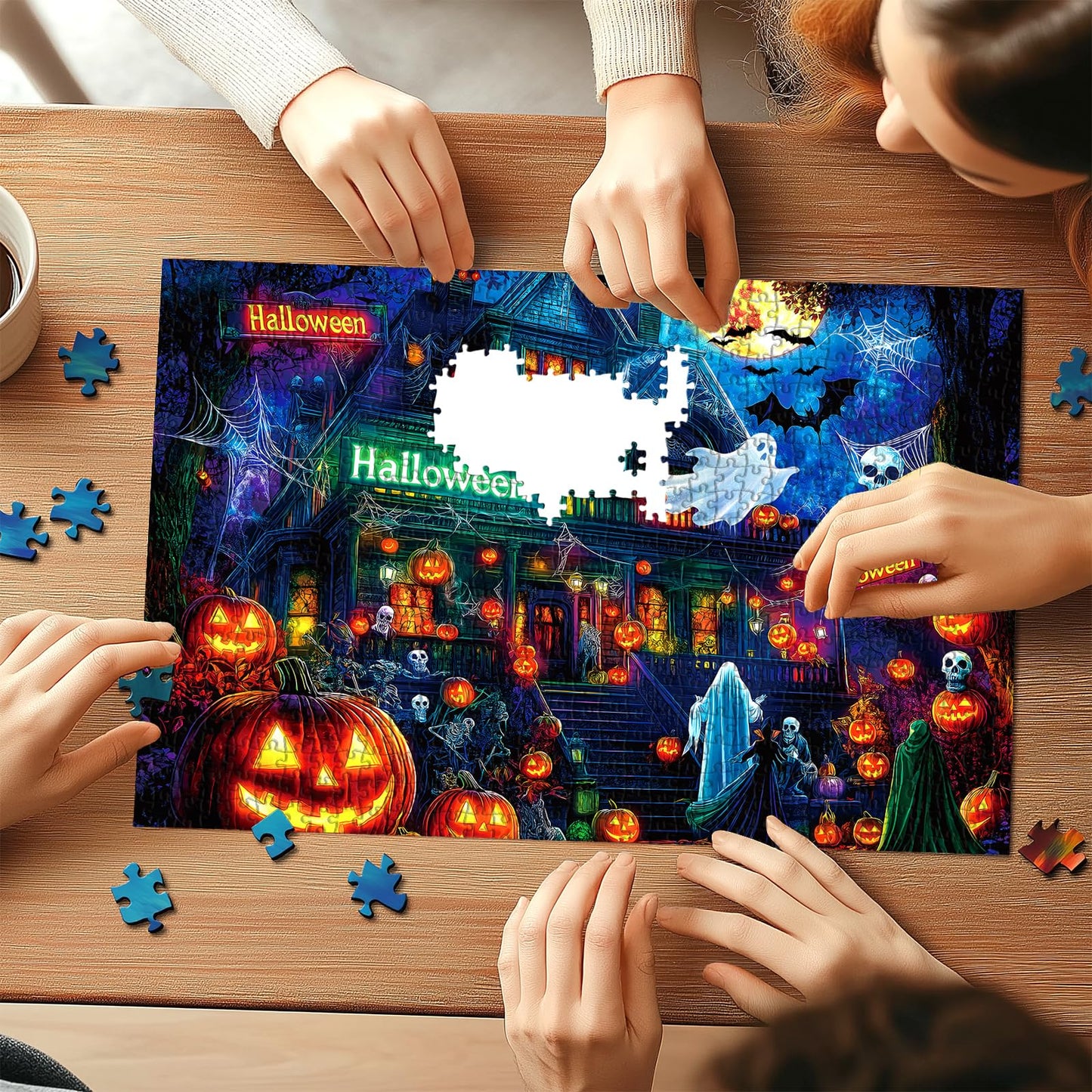 Halloween Puzzle 1000 Pieces for Adults Spooky Scarecrow Farm | Jigsaw Puzzles 1000 Pieces Autumn Horror Spooky with Pumpkin & Ghost Truck for Party Game Night, Dust-Free, 27.5"x19.7" WN420