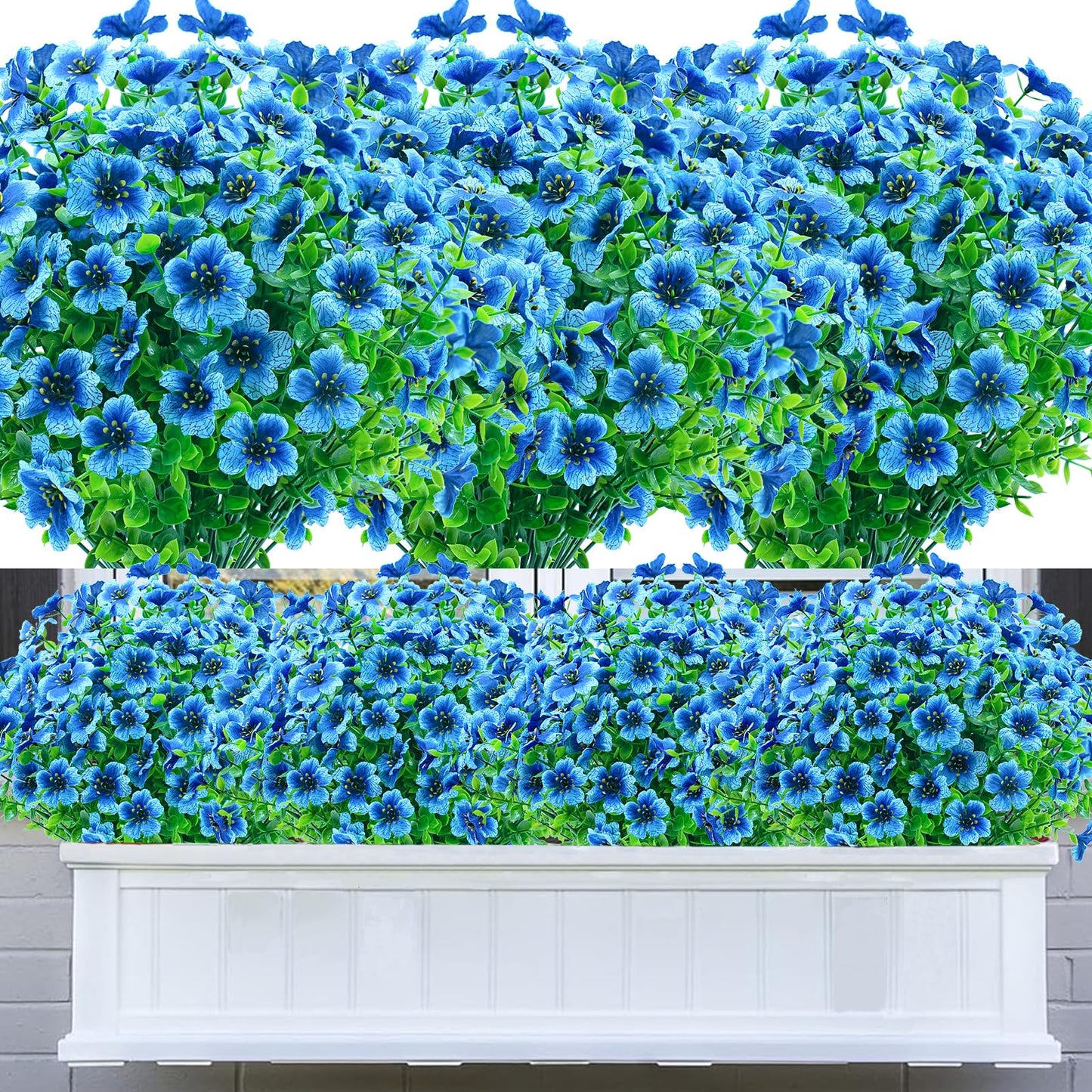 8 Bundles Outdoor Artificial Flowers,UV Resistant Fake Flowers Outdoor Plastic Plants Faux Silk Flower for Outside Indoor Decoration(Blue) BST202