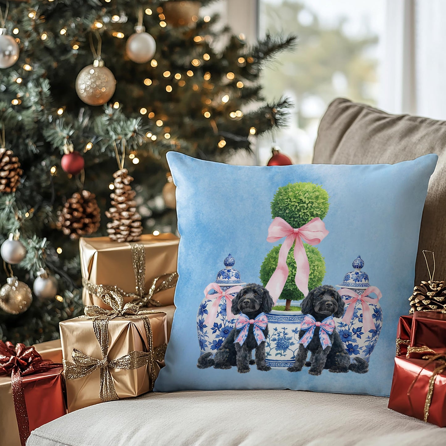 Coquette Pink Chinoiserie Bow Dachshund Pillow Covers 18x18, Dachshund Gifts for Women, Preppy Pink Striped Cute Weiner Dog Decorative Pillow Covers for Girls Bedroom Living Room Home BST202
