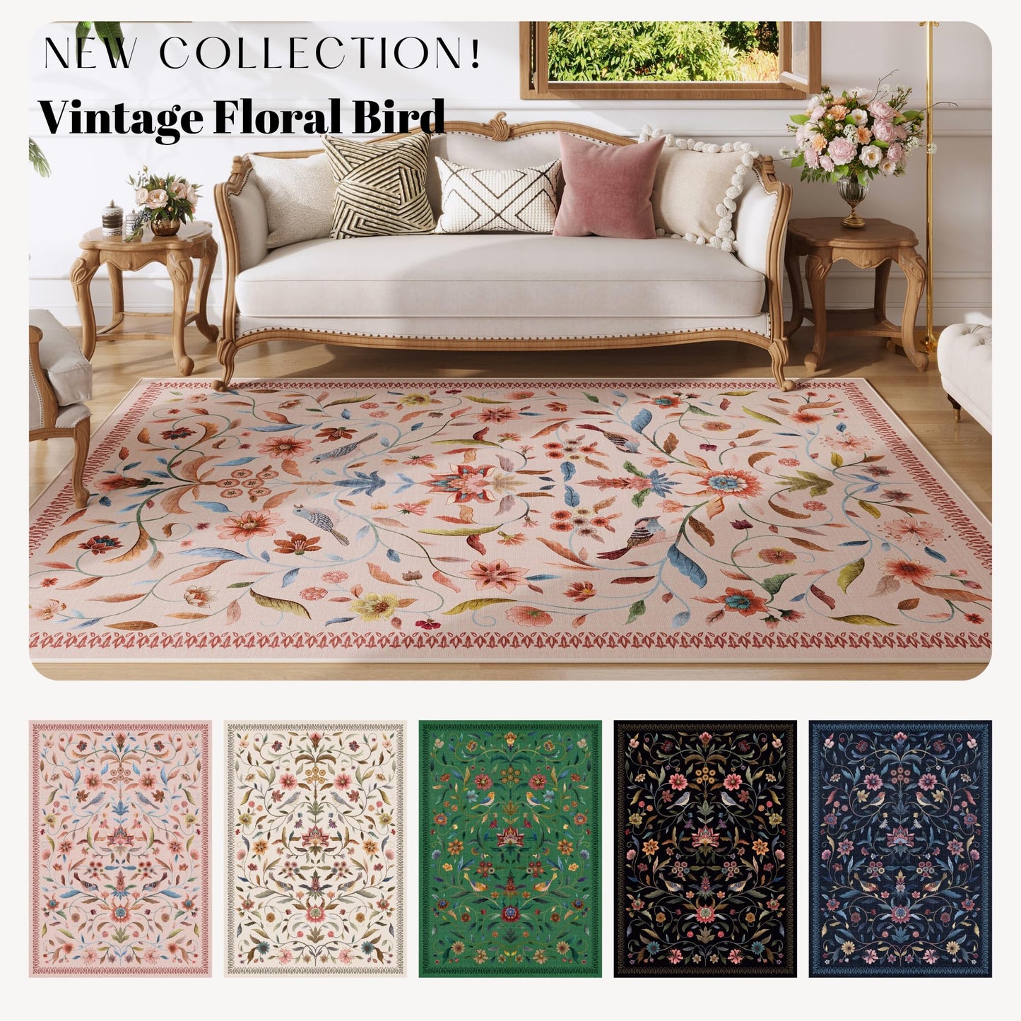 Vintage Medallion Floral Kitchen Runner 2x6, Machine Washable Rug, Soft Low Pile, Non-Slip Carpet for Hallways, Laundry, Bedroom, Bathroom, Entryway | Pink BST220