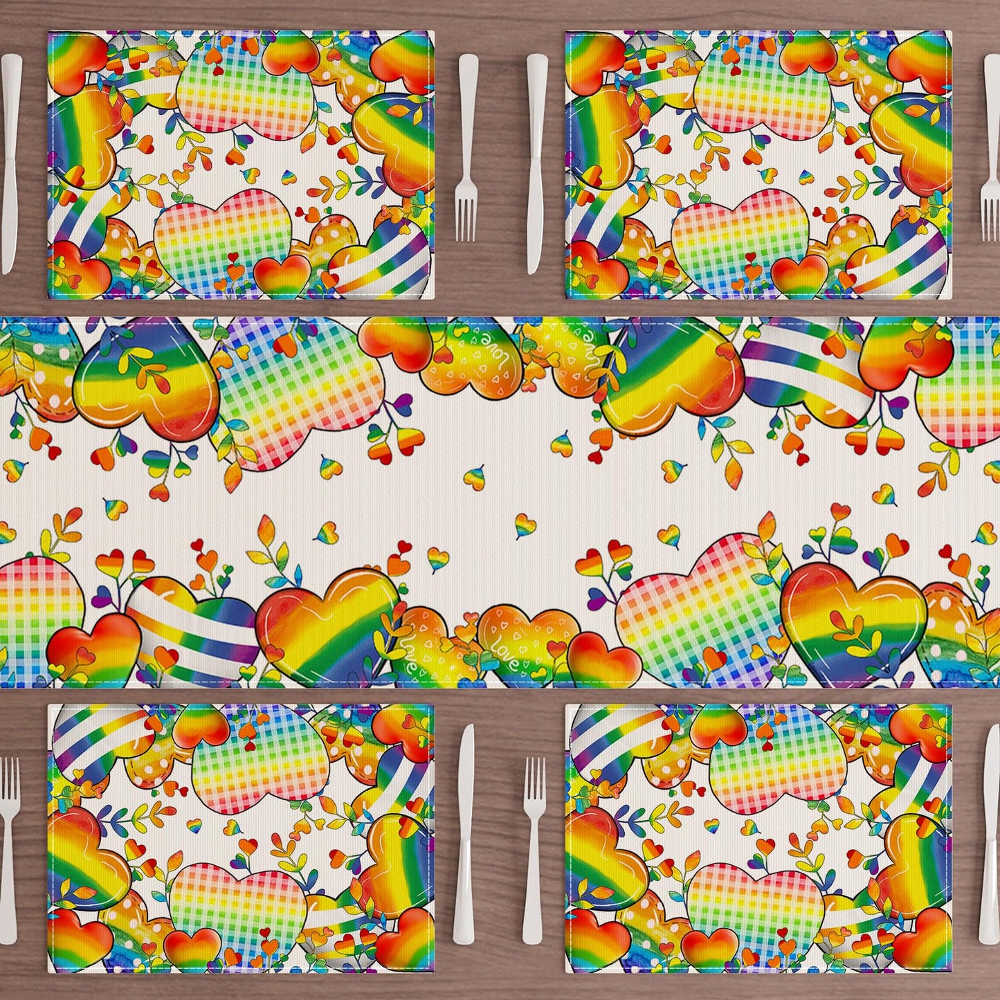 XCHI Love Heart Rainbow LGBTQ Pride Day Table Runner Inclusion Gay Equality Table Decoration for Party Home Kitchen Dining Holiday Decor 13x72 Inch BST326L