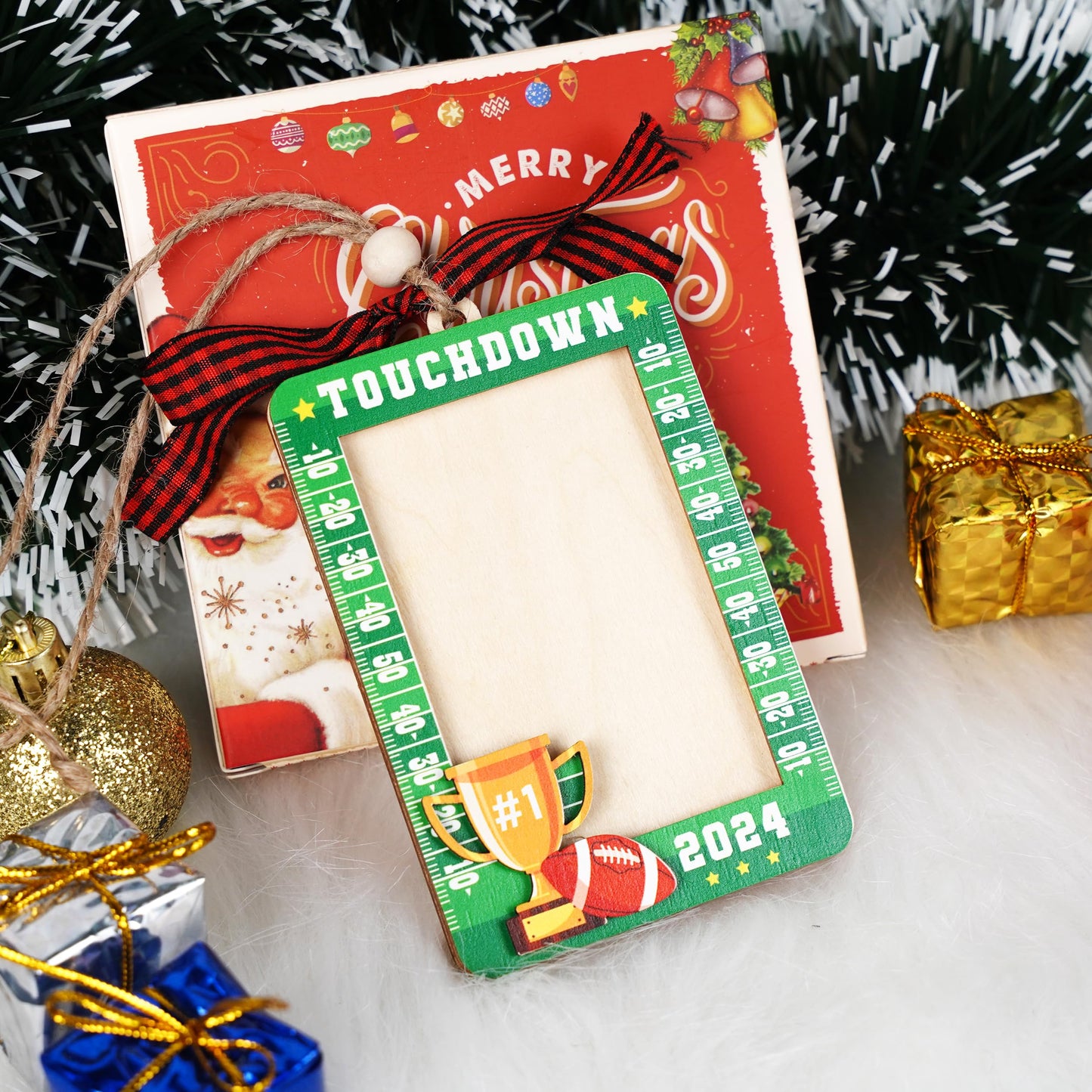 Hangwoous Baby's First Christmas Photo Frame Ornament 2025 | Wooden portrait frame keepsake, first Christmas photo gift for baby BST202
