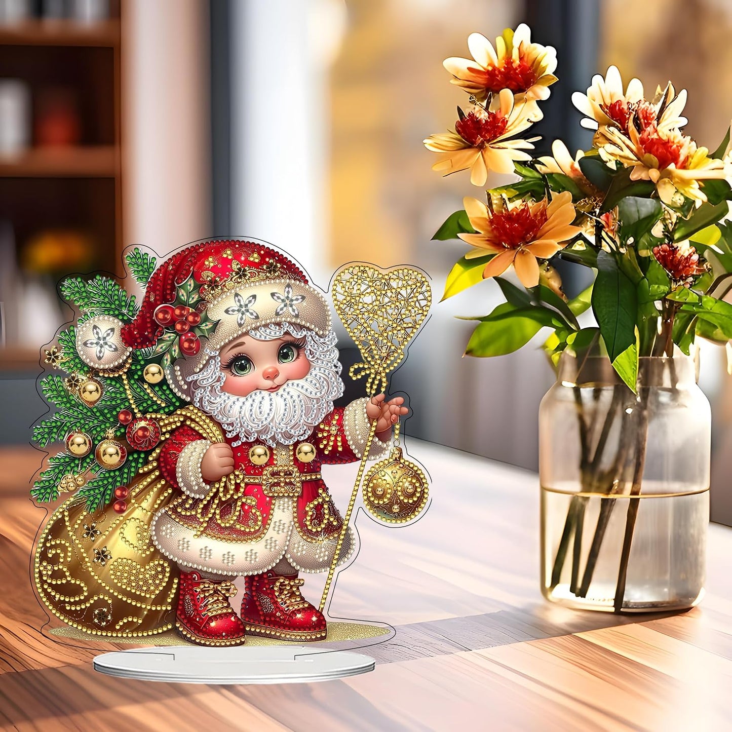 JJFox DIY 5D Tabletop Diamond Art Painting Kit， Desktop Ornament Special Shaped Rhinestone Desk Placement Ornament，Home Office Stand Up Gem Painting Craft Kit，Gift (Father Christmas-2) BST202