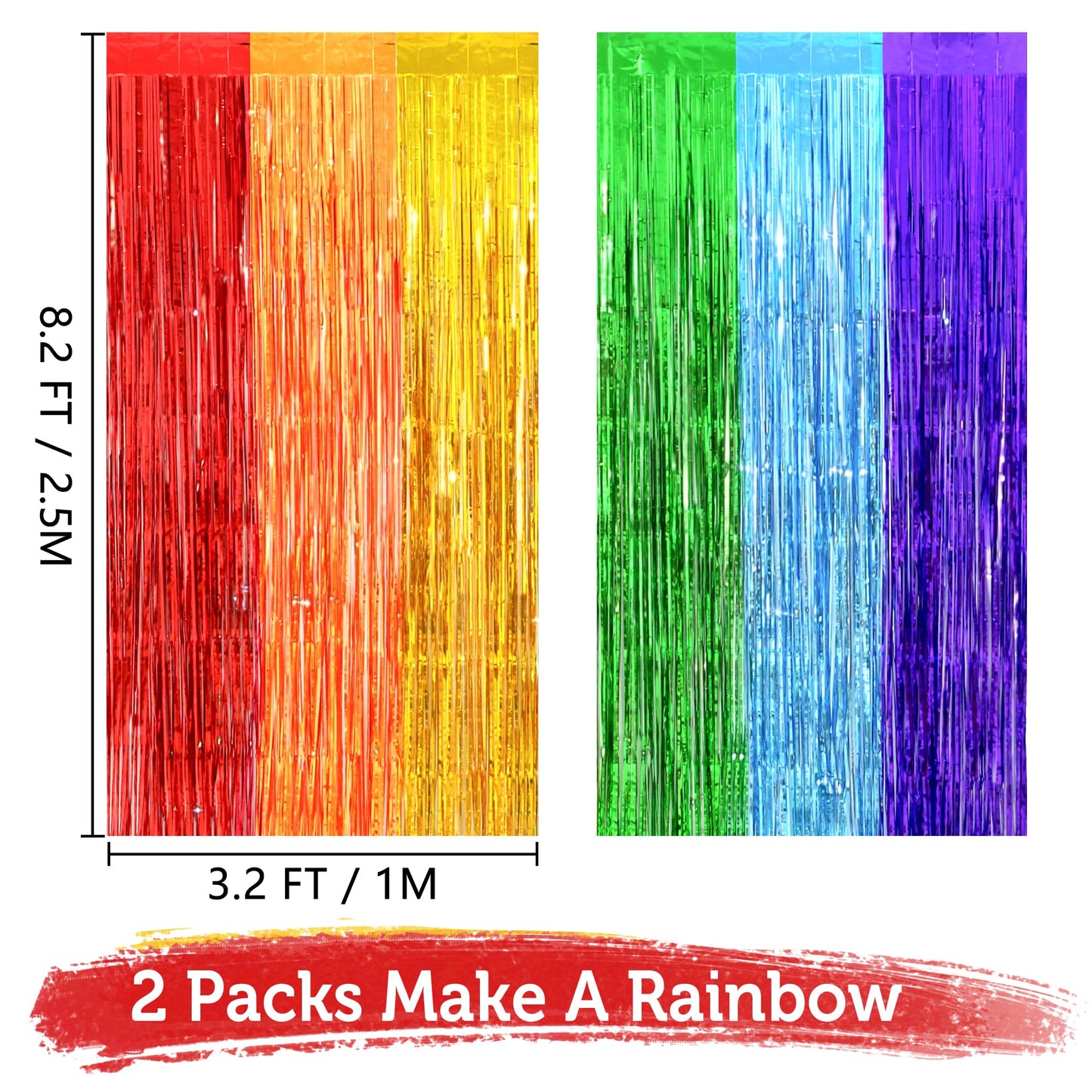 Back to School Decorations, 3.2x8.2 FT Thicken Rainbow Party Streamers Foil Fringe Backdrop Curtains 4 Pack BST326H