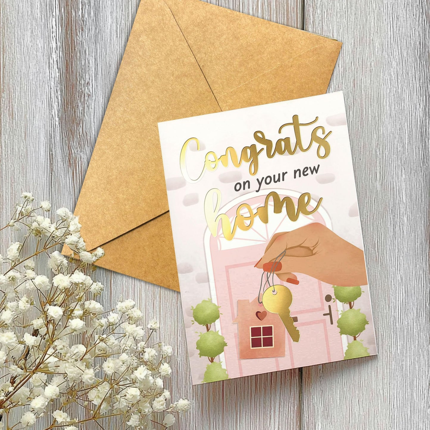 Congrats on Your New Home Housewarming Greeting with Gold Lettering and Key Design, Funny Congratulations Gift for New Homeowners, First-Time Buyers, Friends, Neighbors, Real Estate Clients Single 5.3''x8'' with Envelope BST326L