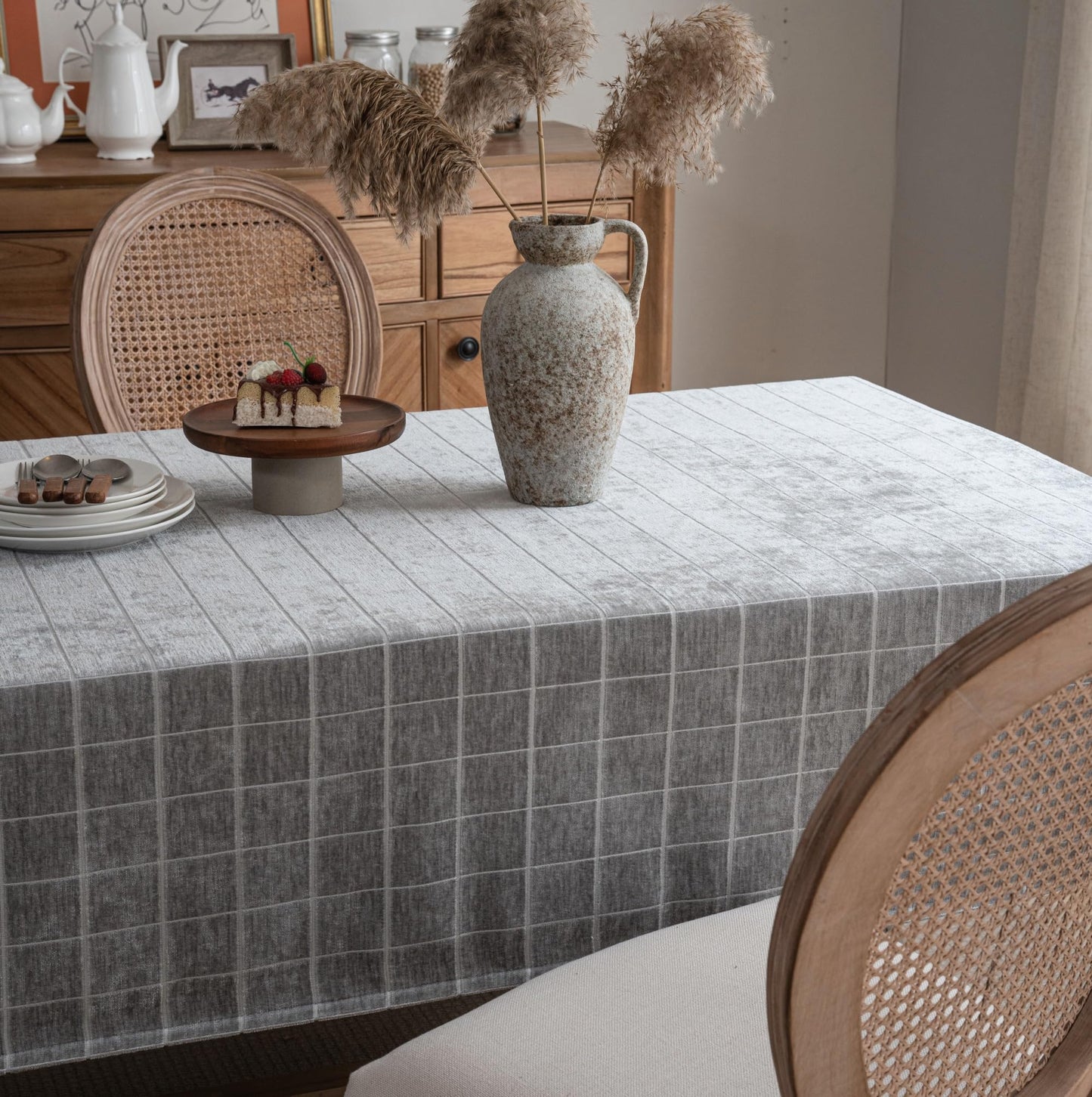 Caflife White Square Tablecloth 55x55 Inch, Cotton Linen Polyester Blend Stripes Table Cloth, Farmhouse Boho Decorative Table Cover for Dining Room Party Buffet Home Kitchen Table Decor BST202