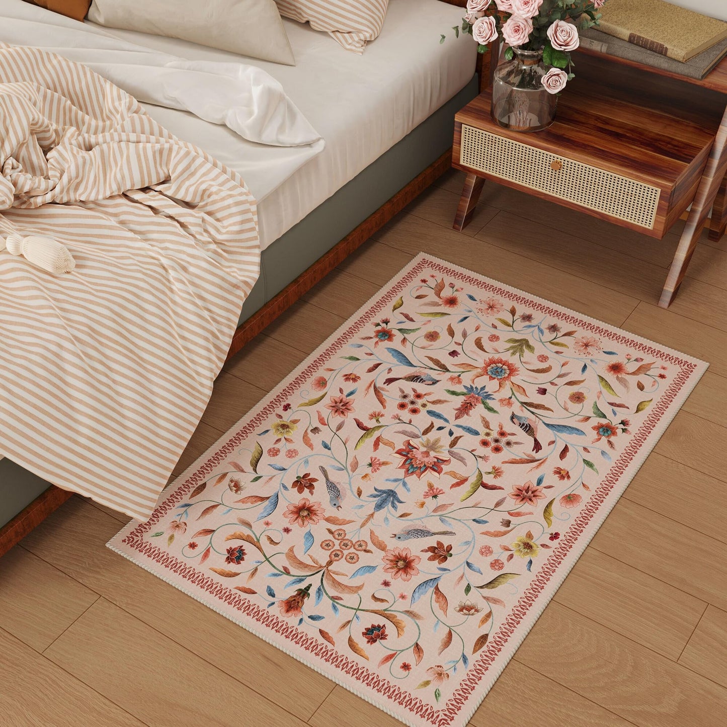 Vintage Medallion Floral Kitchen Runner 2x6, Machine Washable Rug, Soft Low Pile, Non-Slip Carpet for Hallways, Laundry, Bedroom, Bathroom, Entryway | Pink BST220