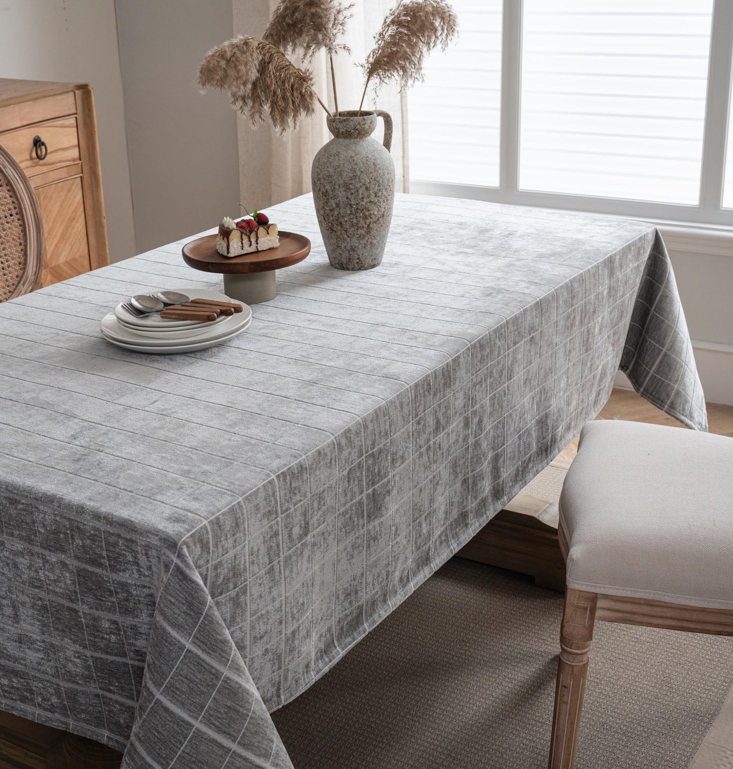 Caflife White Square Tablecloth 55x55 Inch, Cotton Linen Polyester Blend Stripes Table Cloth, Farmhouse Boho Decorative Table Cover for Dining Room Party Buffet Home Kitchen Table Decor BST202
