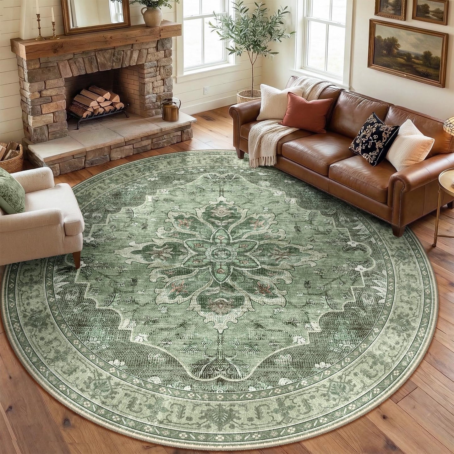 RELEANY Area Rugs Runner 2'x6' Washable Non-Slip, Floral Vintage Distress Medallion Carpet for Kitchen Hallway Bedroom Beside Laundry Room Bathroom, Teal Green Lake Blue Turquoise DD1210