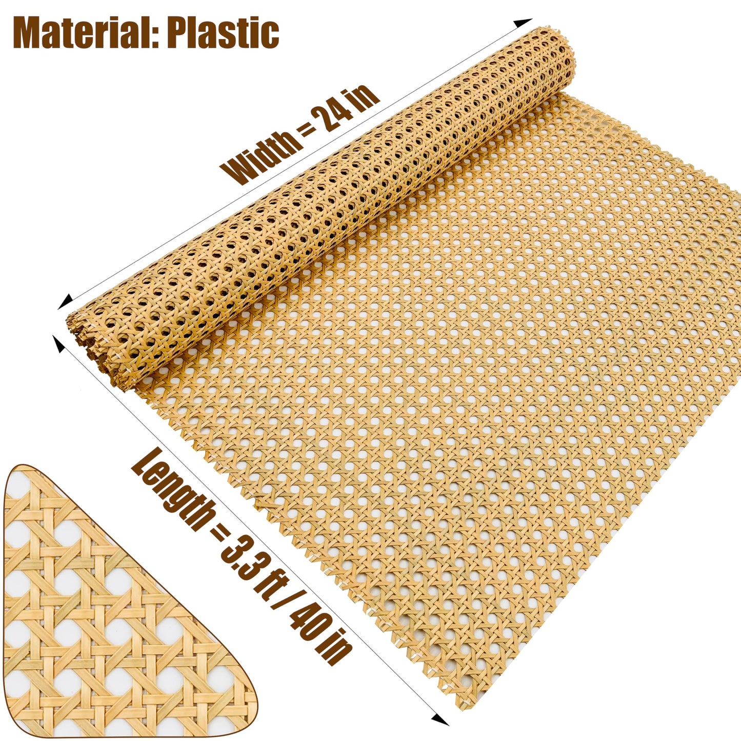 Plastic Rattan Webbing Roll, Handwoven Synthetic Poly Rattan, Faux Cane Mesh-Open Weave, Hexagonal Pattern, for DIY Home Decor Projects incl. Furnitures Chairs Cabinets Beds (16'' x 80'') BST220
