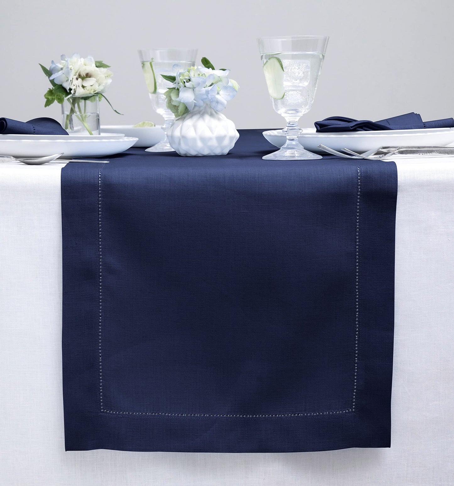Solino Home 100% Pure Linen Table Runner Garden Green Hemstitch, 14 x 48 in | Classic Hemstitch Table Runners for dining, hallway and console table styling | hand hemstitched borders | OEKO-TEX Certified BST326SOLH