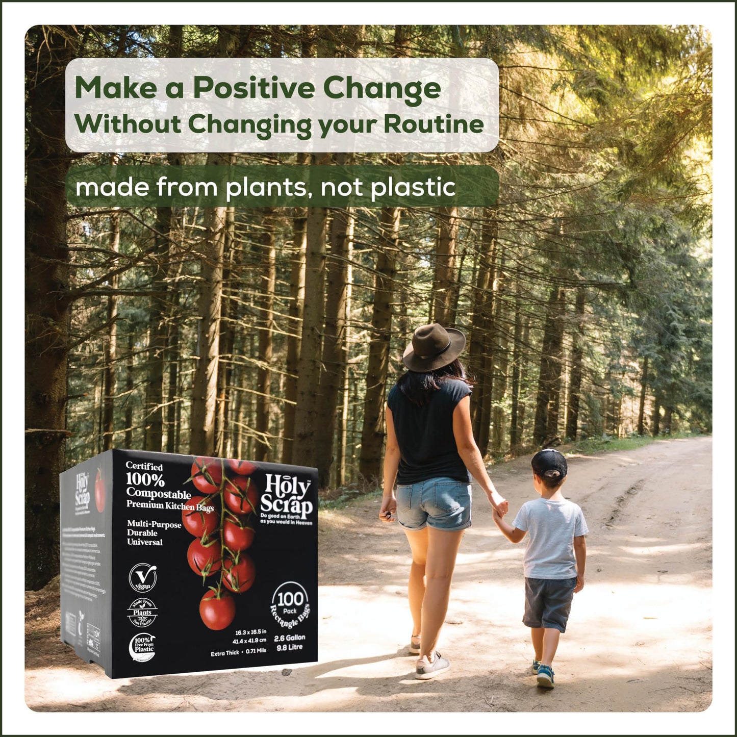 Small Compostable Trash Bags - 2.6 Gallon, 100 Pack, 100% Plastic-Free Decomposing Kitchen Food Waste Trash Can Bags & Liners, Thick Countertop Garbage, Bathroom & Bio Bin Bags