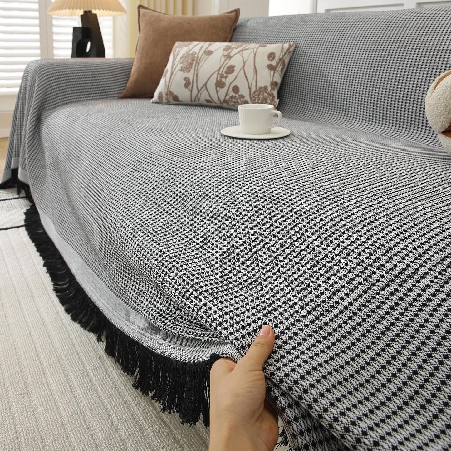 YDKGL Couch Covers Sofa Covers for Sectional Sofa 3 Cushion Sofa Pet Friendly, L Shaped Couch Cover Blanket Washable Non Slip Furniture Protector, Soft Sofa Slipcover for Kids Dogs, Dark Grey 91"x134" BST220
