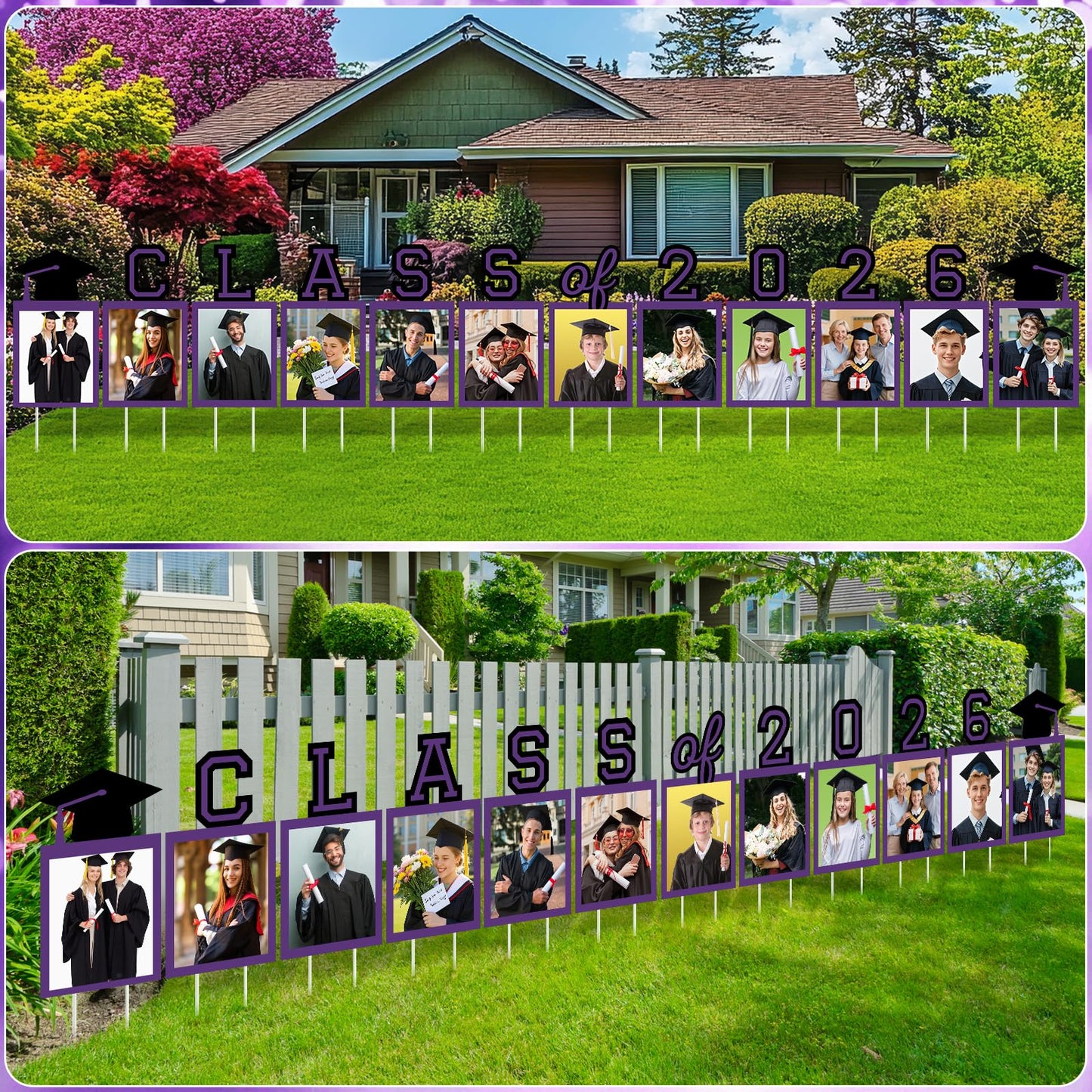 12 Pcs Graduation Photo Yard Sign Decorations 2026, K-12 Grade Graduation School Picture Frame Lawn Sign with Stakes for Kindergarten Middle High School Class of 2026 Grad Party Decorations, Red WN420