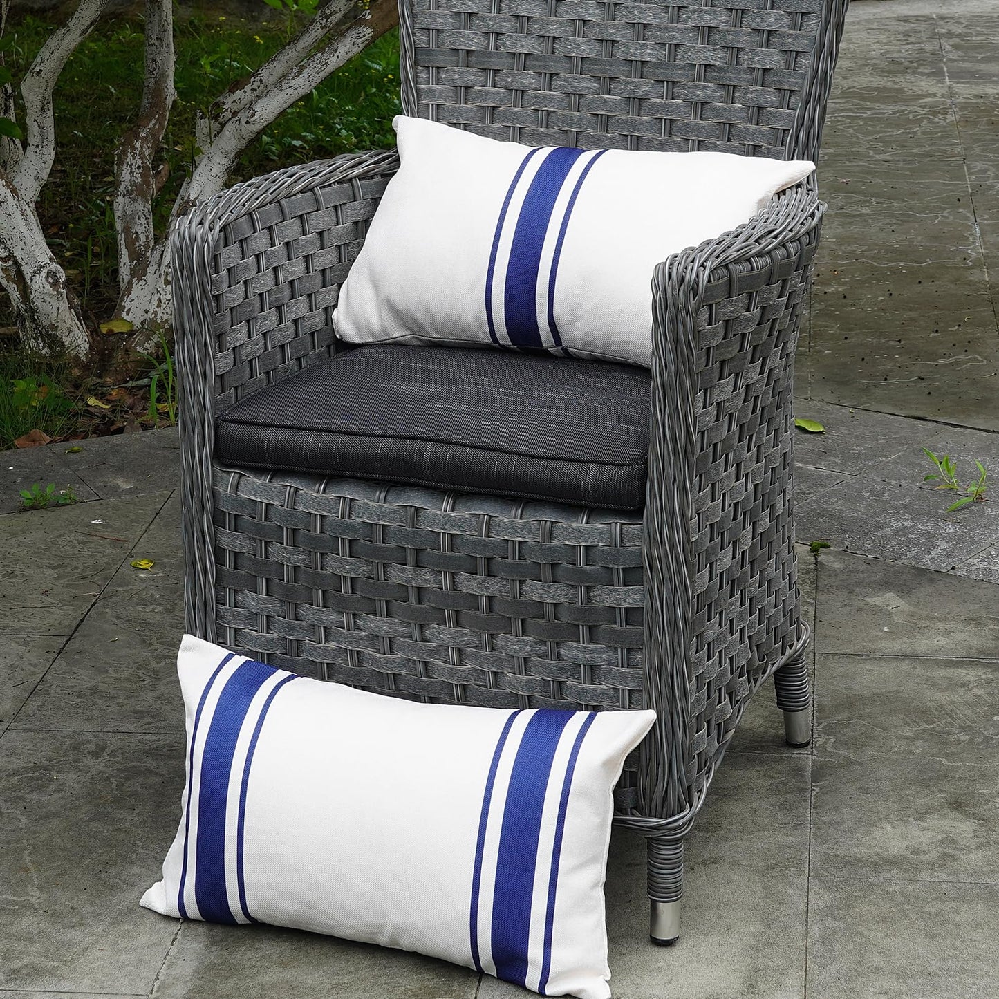 ONWAY Outdoor Pillow Covers Waterproof 18x18 Set of 2 Decorative Linen Throw Pillow Cover Beige and Black Striped Outdoor Pillows for Patio Furniture BST220