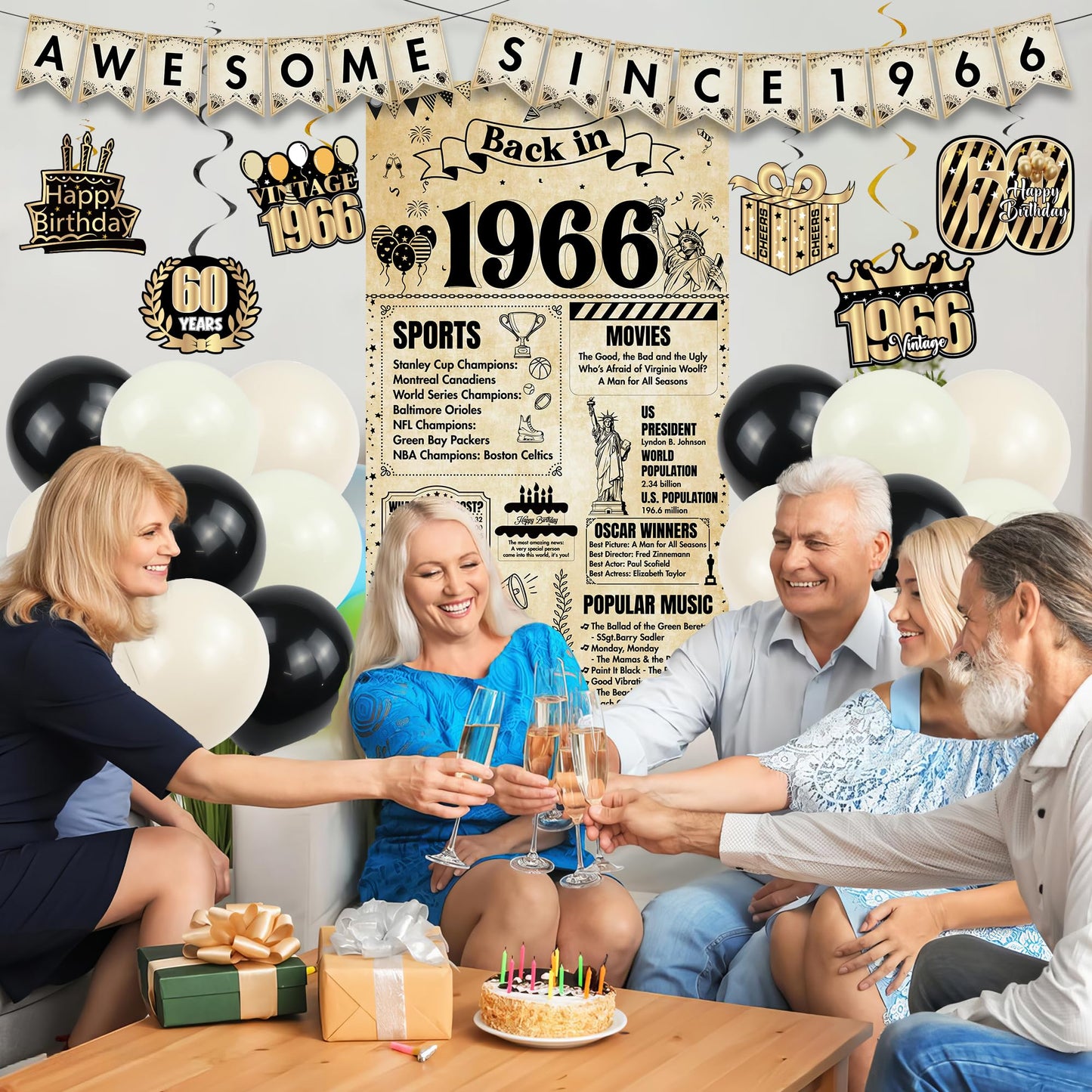 Happy 40th Birthday Decorations Men - 27 Pcs Retro Newspaper Theme Awesome Since 1986 Letter Banners Hanging Swirls Backdrop Latex Balloons for Men Women 40 Years Old Birthday Party Decor Supplies BST326L