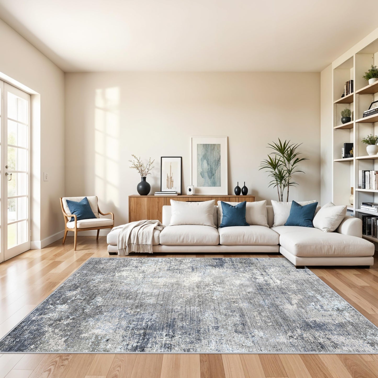 2x3 Washable Entryway Rug – Non-Slip Modern Abstract Neutral Small Throw Area Rug for Kitchen, Bedroom – Soft Low Pile Thin Indoor Door Mat（Black Grey,2x3） BST326H
