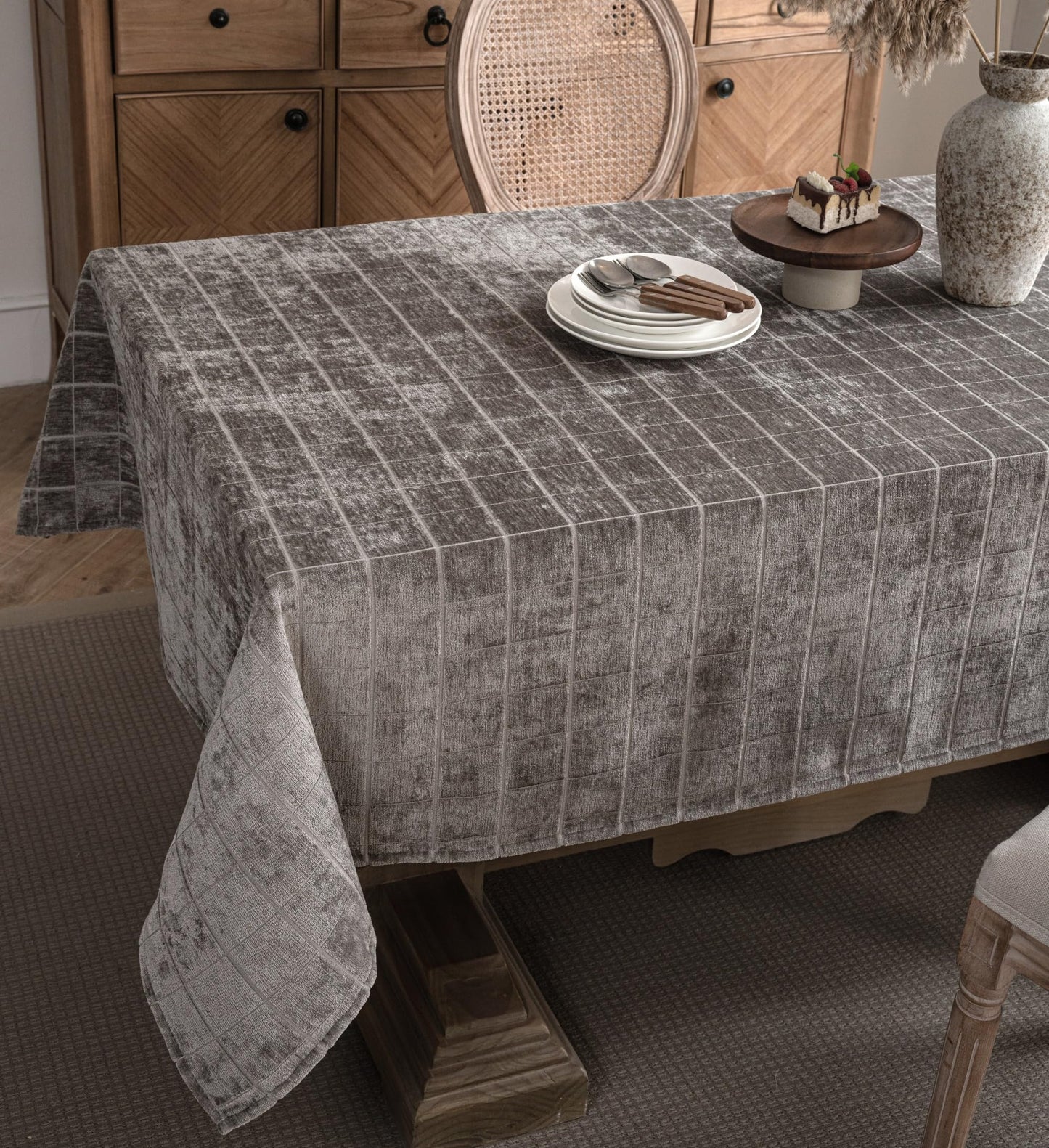 Caflife White Square Tablecloth 55x55 Inch, Cotton Linen Polyester Blend Stripes Table Cloth, Farmhouse Boho Decorative Table Cover for Dining Room Party Buffet Home Kitchen Table Decor BST202