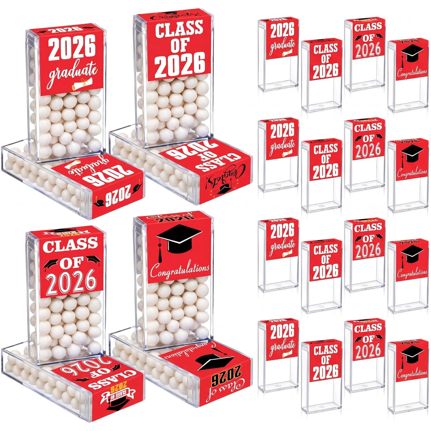 AceOrbit 2026 Graduation Candy Jar Bulk for 24 Guest 3.54 Inch Empty After Dinner Candy Tube Buffet Container Acrylic Box with Sticker for Class of 2026 End of Year Gifts Multi-item Party Favor(Blue) WN420