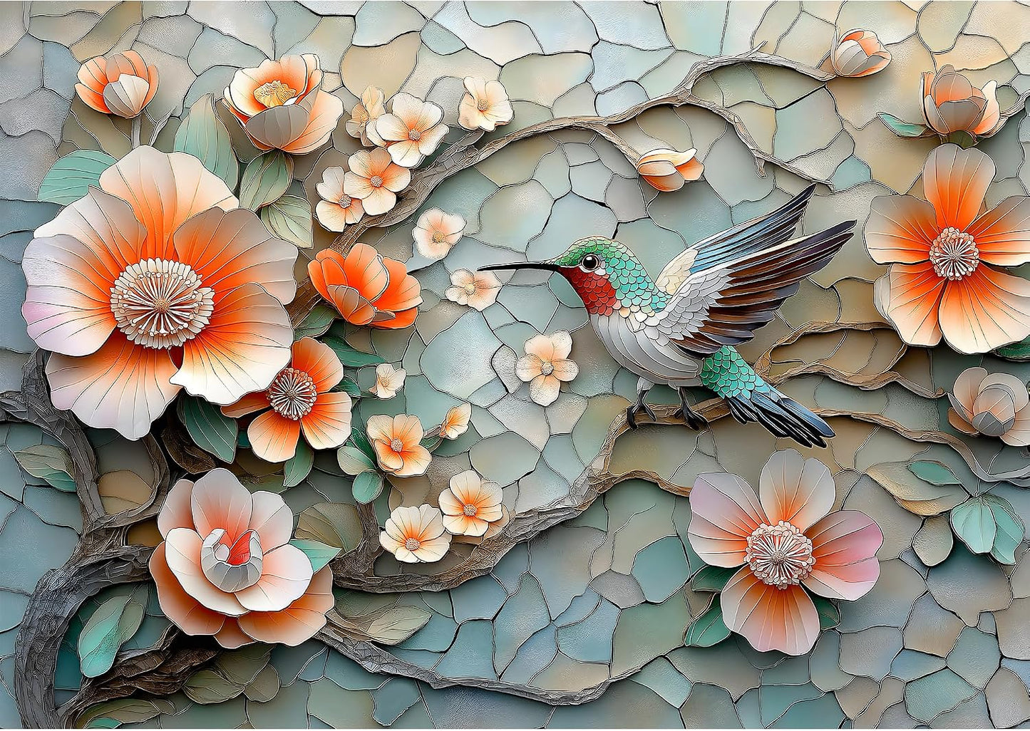 Puzzles for Adults 1000 Pieces, Flower Mosaic Jigsaw Puzzles - Hummingbird in Blossom, Piece Relax Puzzles for Family WN420