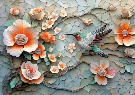 Puzzles for Adults 1000 Pieces, Flower Mosaic Jigsaw Puzzles - Hummingbird in Blossom, Piece Relax Puzzles for Family WN420