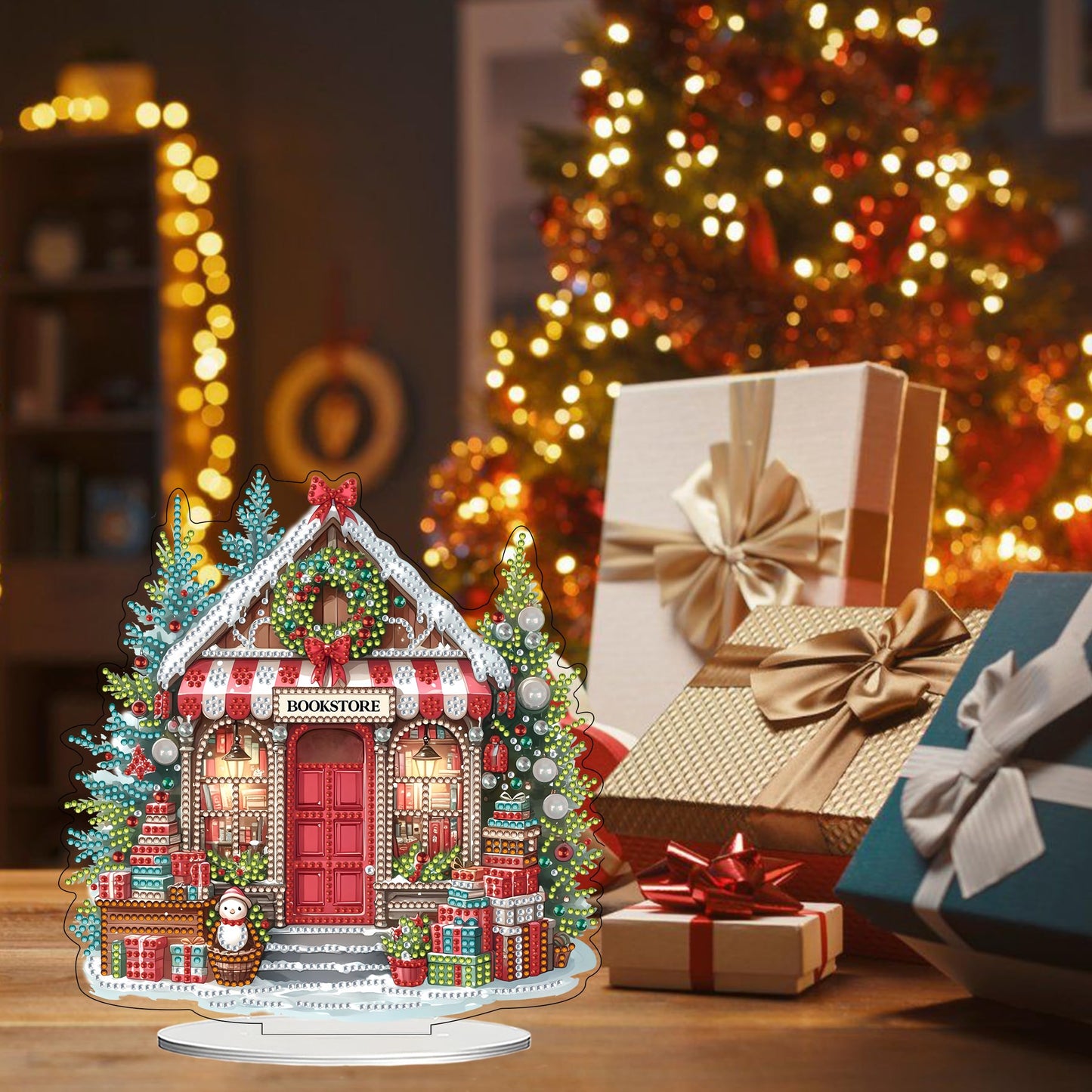 JJFox DIY 5D Tabletop Diamond Art Painting Kit， Desktop Ornament Special Shaped Rhinestone Desk Placement Ornament，Home Office Stand Up Gem Painting Craft Kit，Gift (Father Christmas-2) BST202