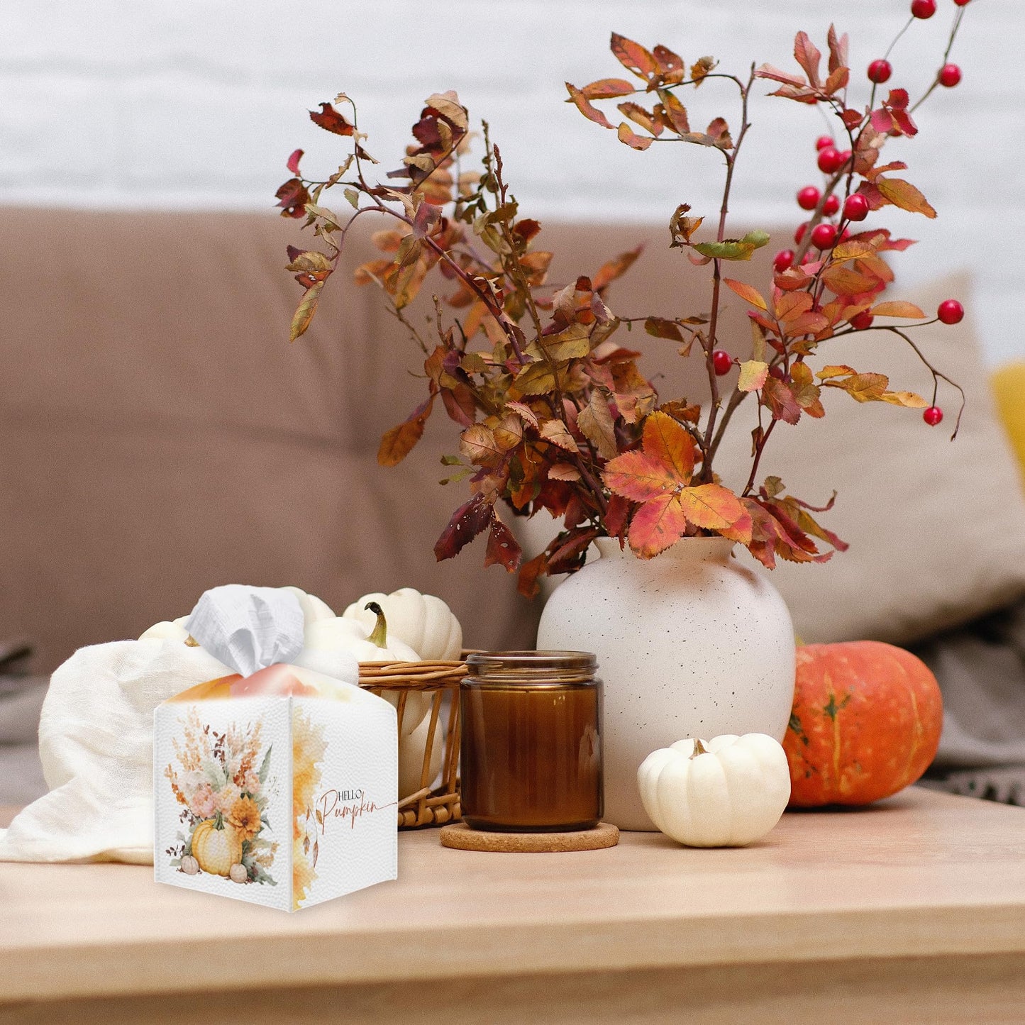 Spooky Tissue Box Cover Square - Ghosts & Bats Tissue Box Holder - Halloween Pumpkin Facial Paper Organizer Dispenser for Home Car Bathroom Office Bedroom Desk Tabletop Supplies & Decor - A11 BST220