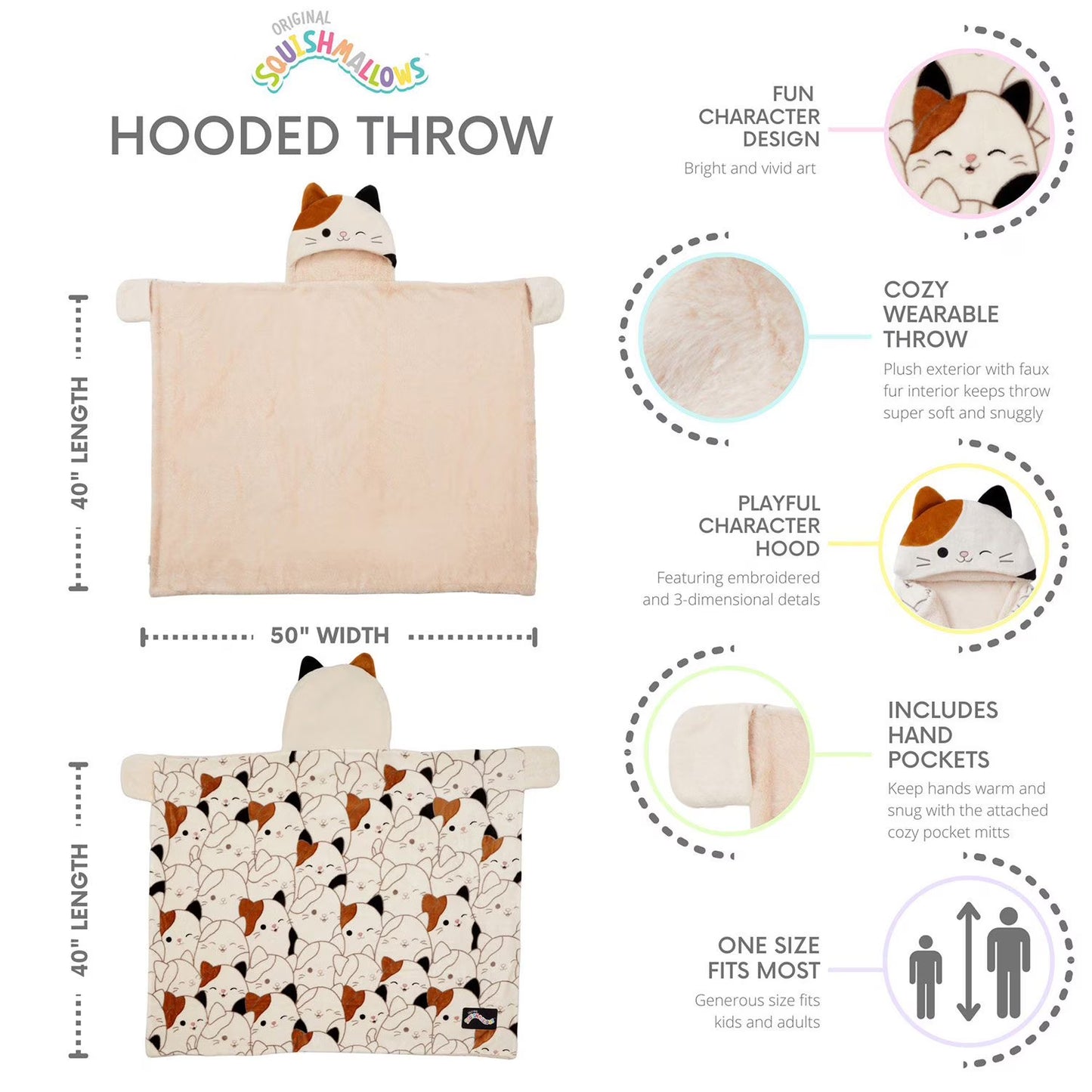 Kids’ Plush Hooded Throw with Faux Fur Lining, 40" x 50" 50